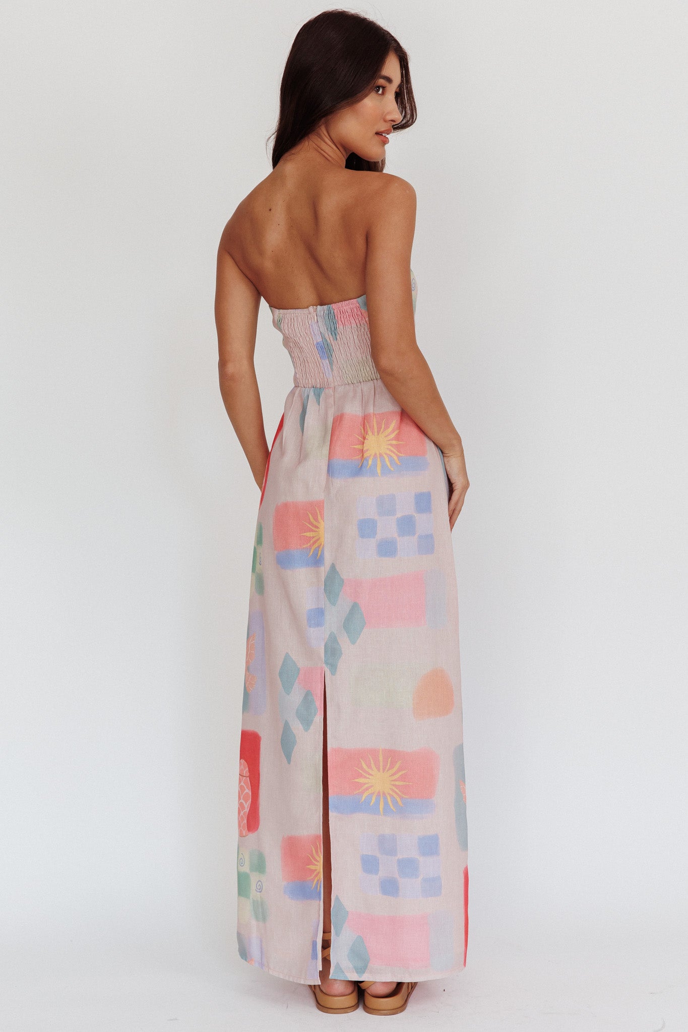 Eastern Sun Strapless Abstract Print Maxi Dress Multi by Selfie Leslie Australia