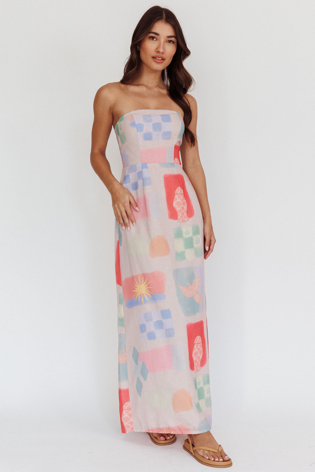 Eastern Sun Strapless Abstract Print Maxi Dress Multi by Selfie Leslie Australia