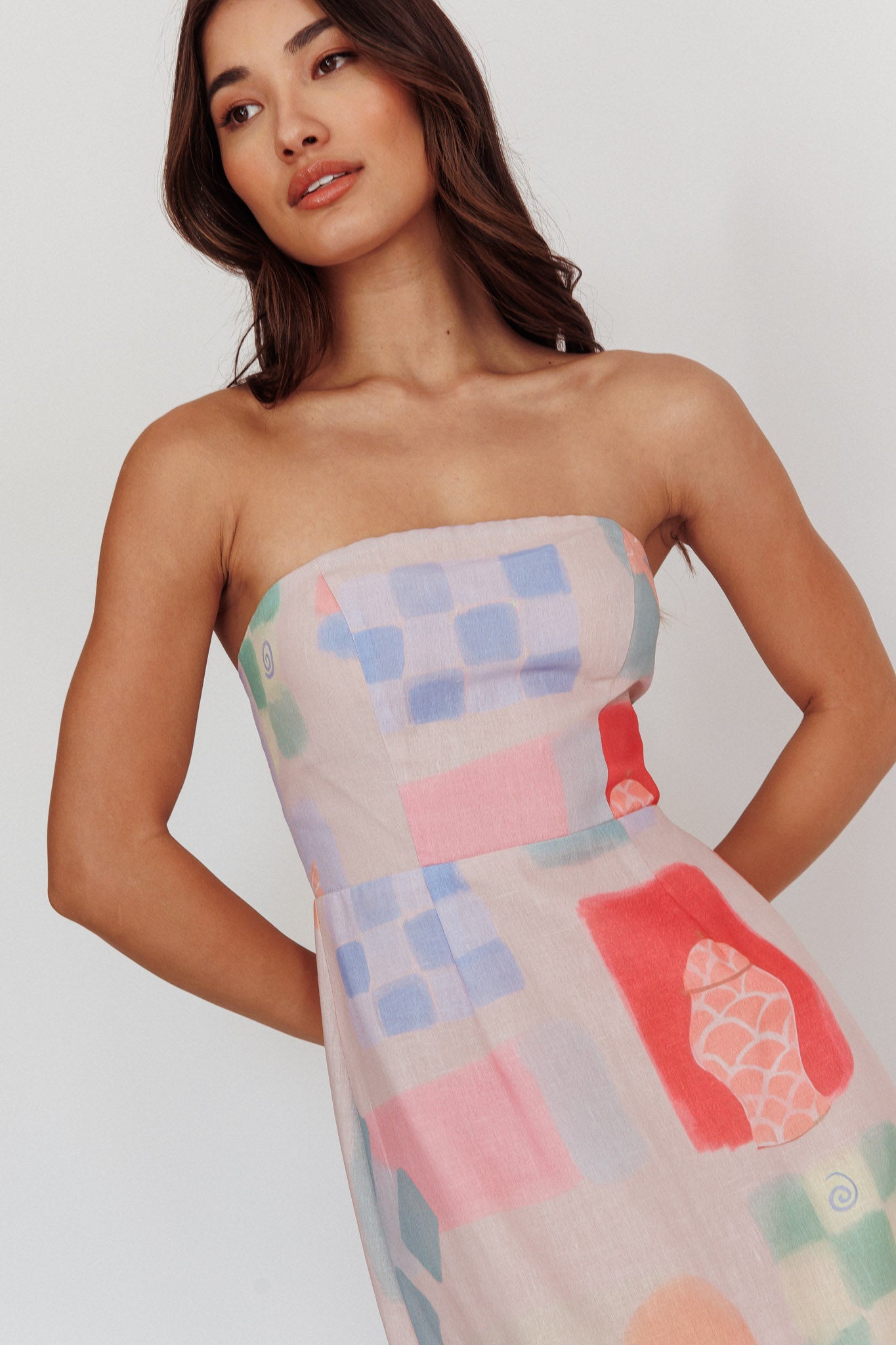 Eastern Sun Strapless Abstract Print Maxi Dress Multi by Selfie Leslie Australia