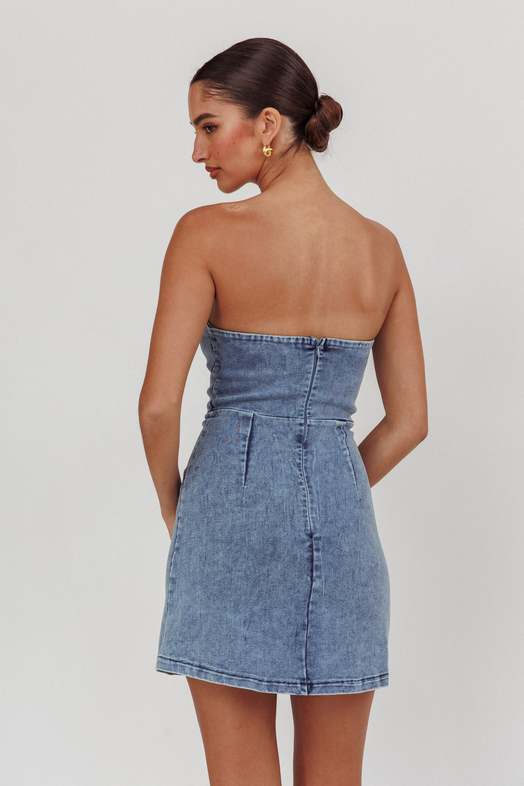 All For You Strapless Mini Dress Blue Denim by Selfie Leslie Australia