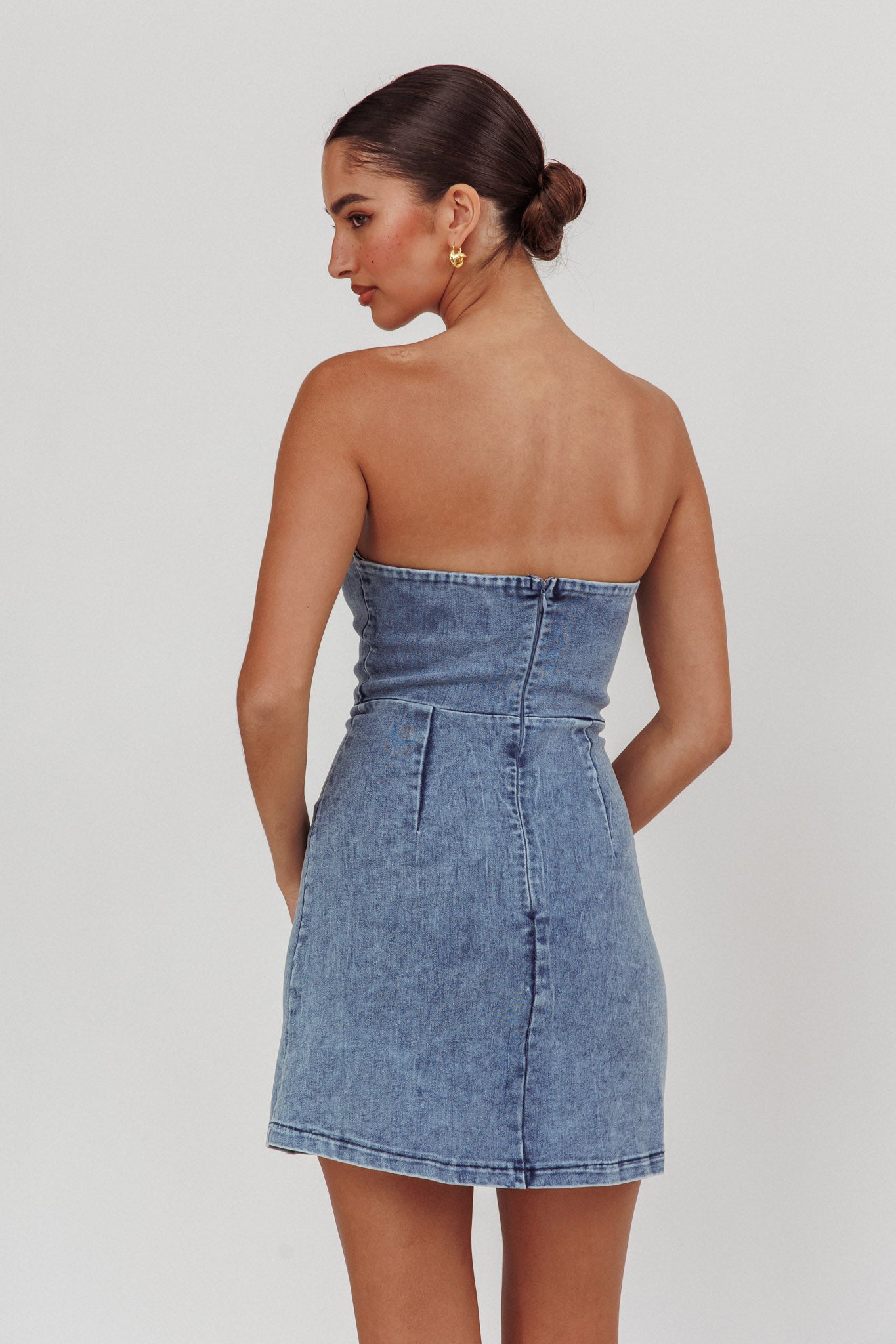 All For You Strapless Mini Dress Blue Denim by Selfie Leslie Australia