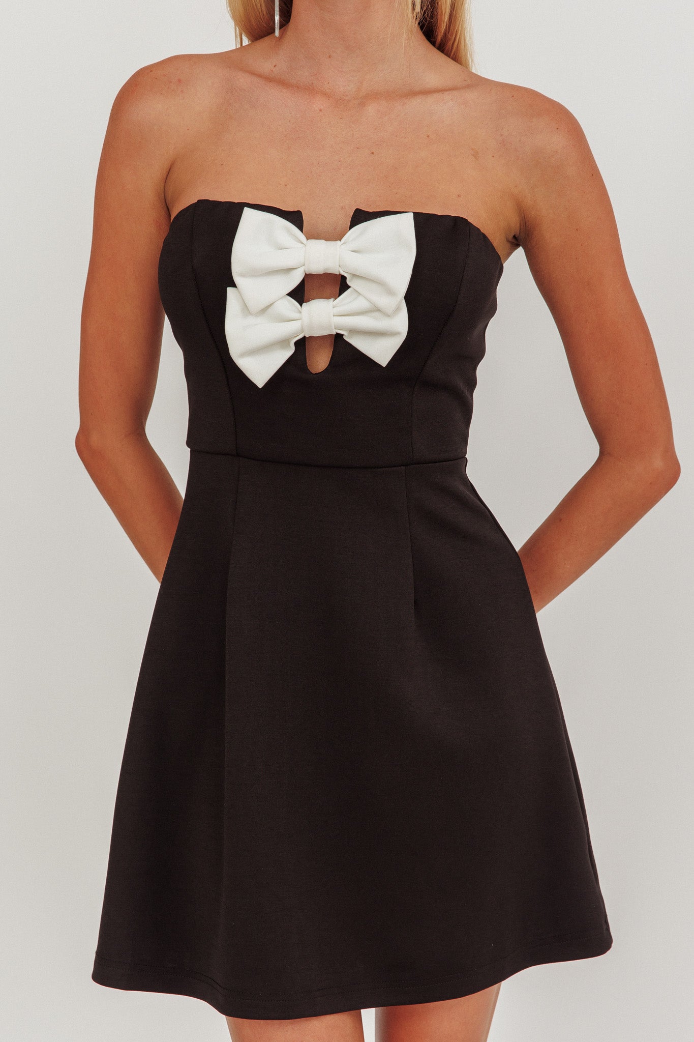 All For You Bow Strapless Mini Dress Black by Selfie Leslie Australia