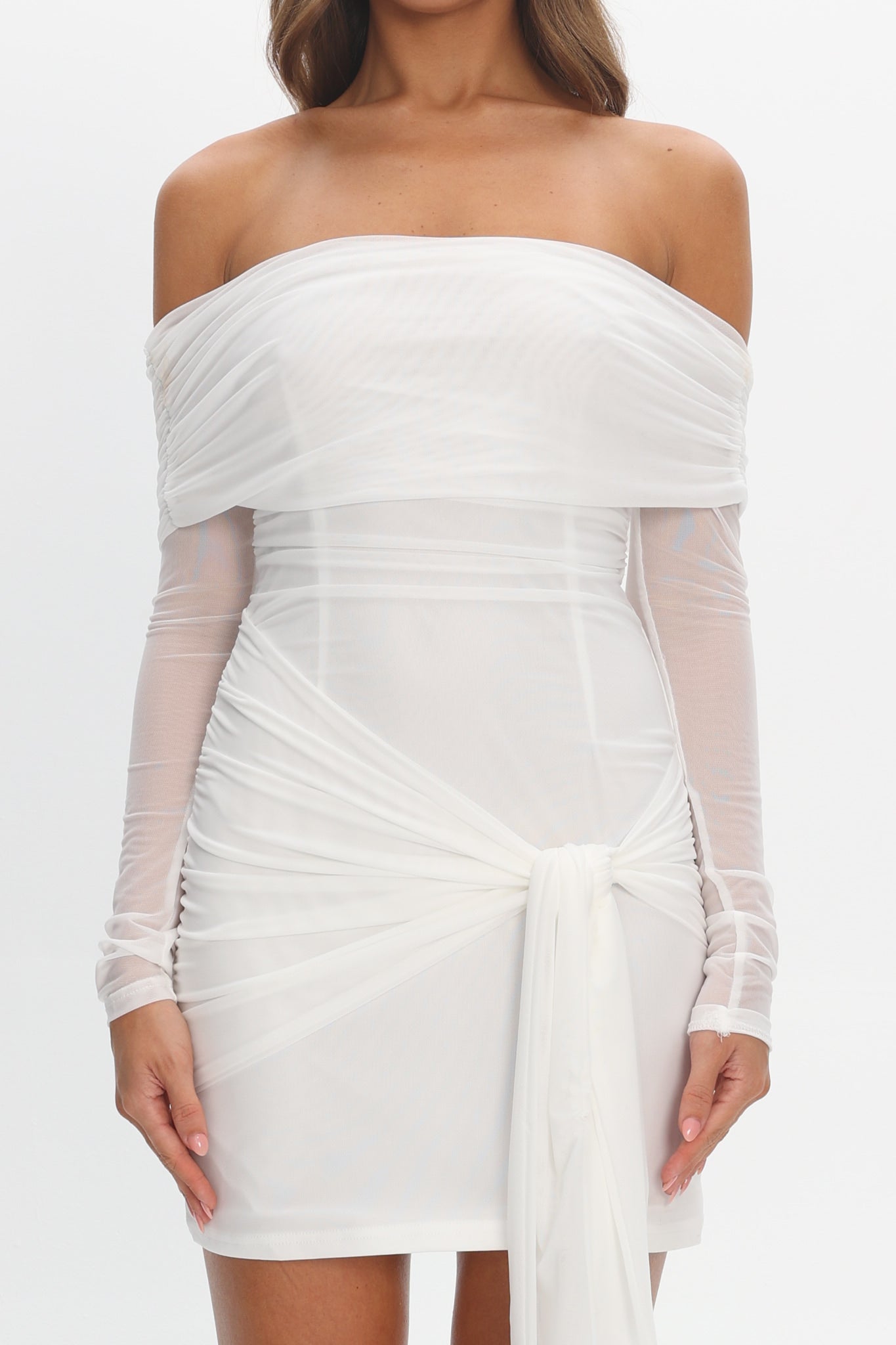 Dangerous Off Shoulder Waist Tie Mini Dress White by Selfie Leslie Australia
