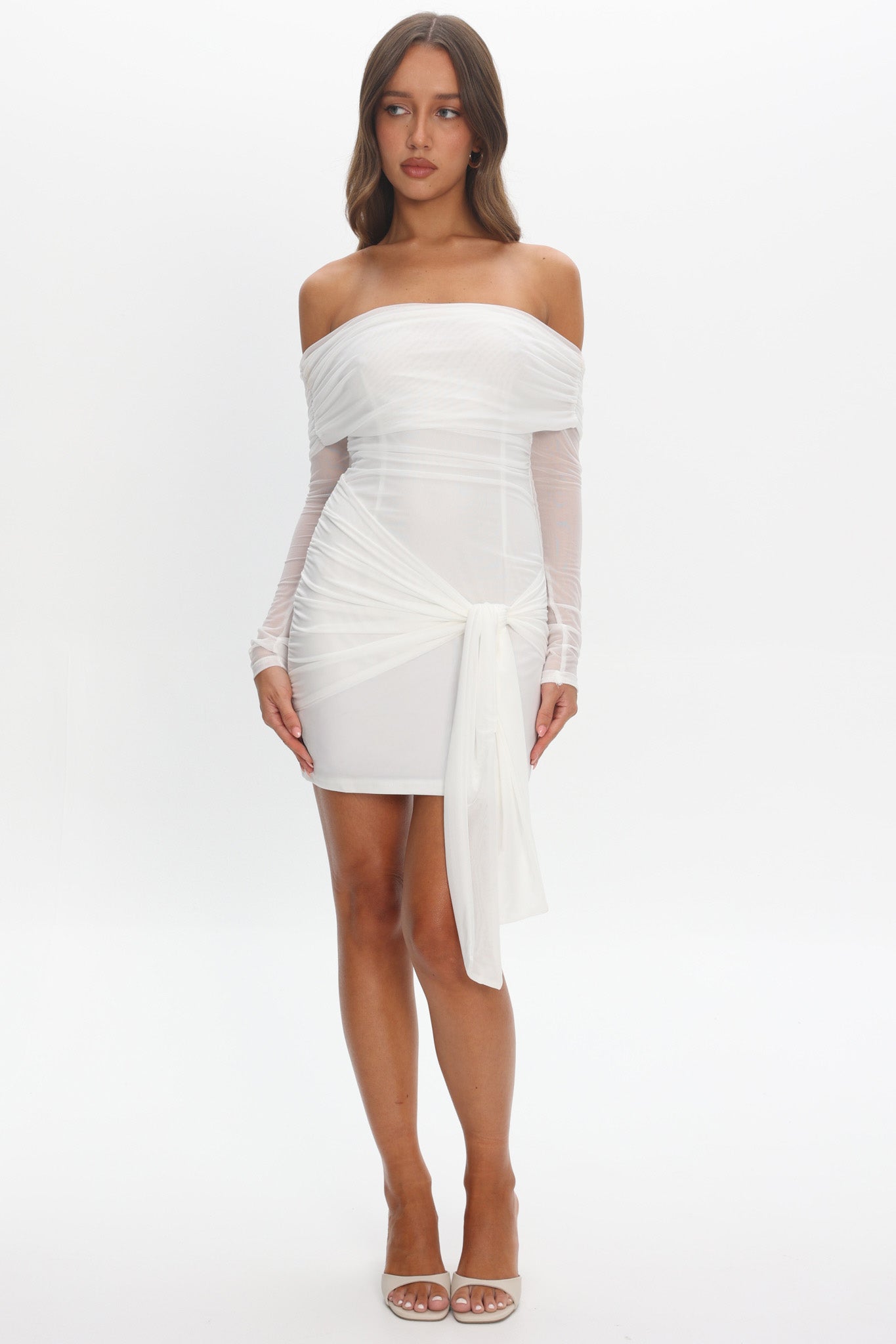 Dangerous Off Shoulder Waist Tie Mini Dress White by Selfie Leslie Australia