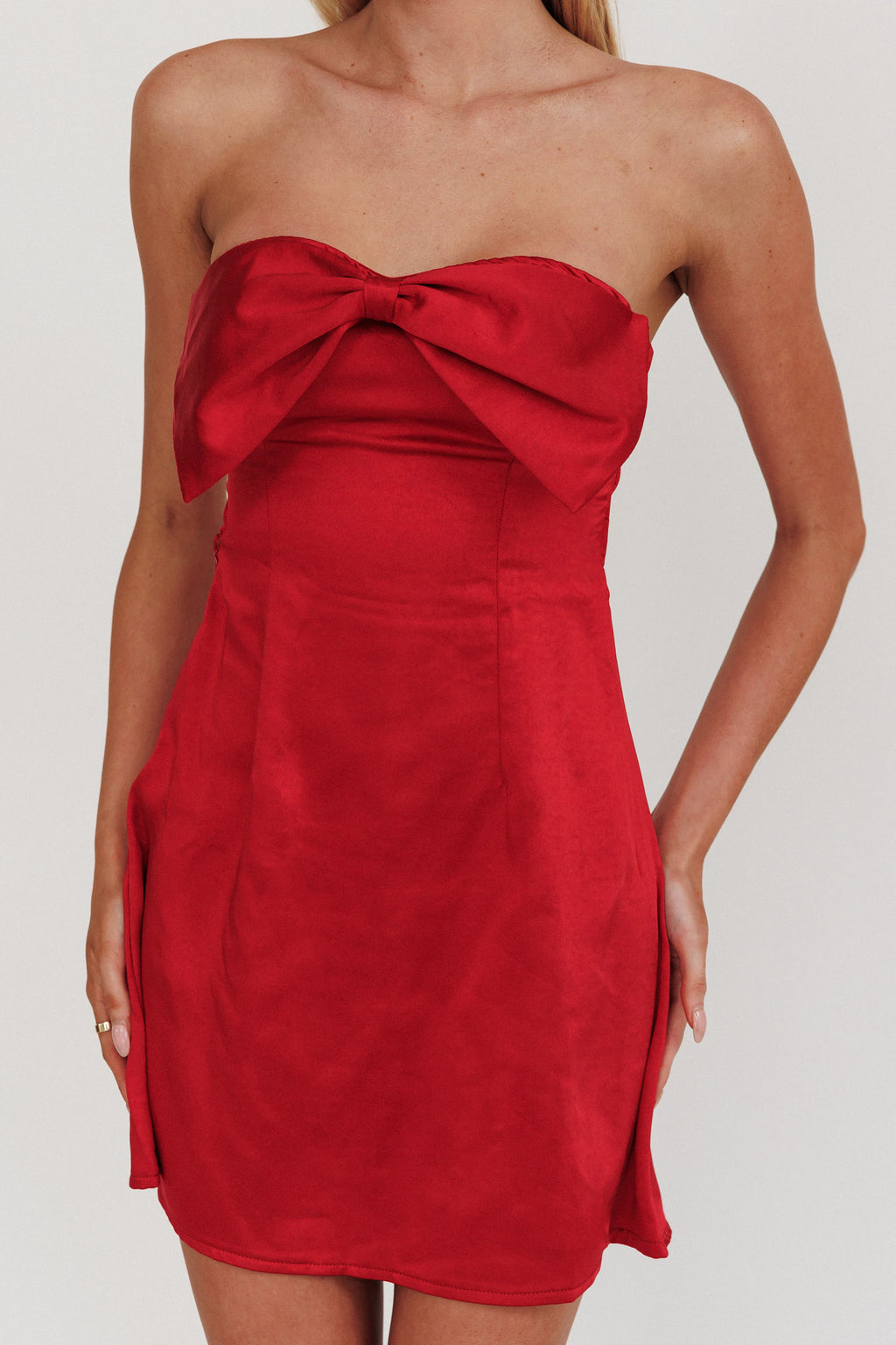 Sandi Bow Bust Mini Dress Red by Selfie Leslie Australia
