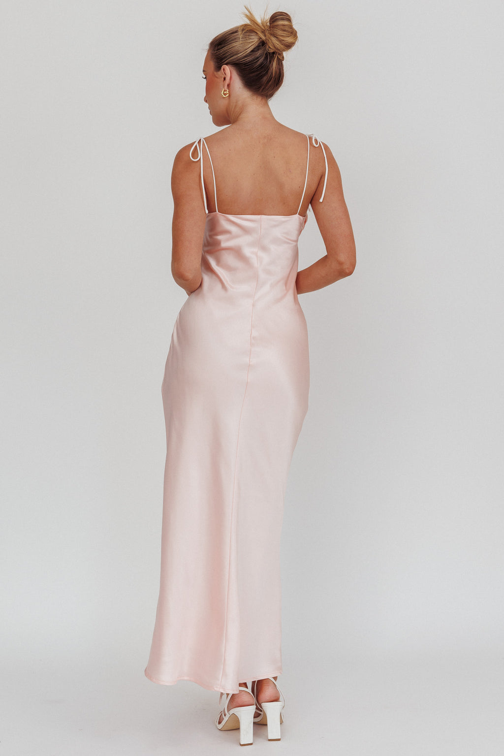 Slow Burn Tied Shoulders Satin Maxi Dress Pink by Selfie Leslie Australia