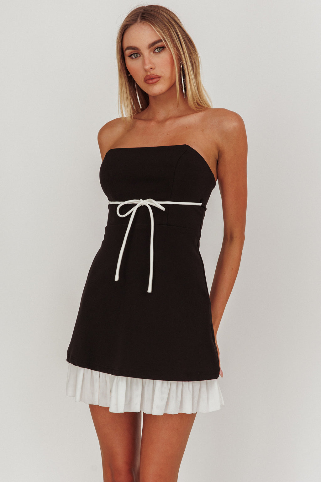Statement Strapless String Tie Mini Dress Black by Selfie Leslie Australia