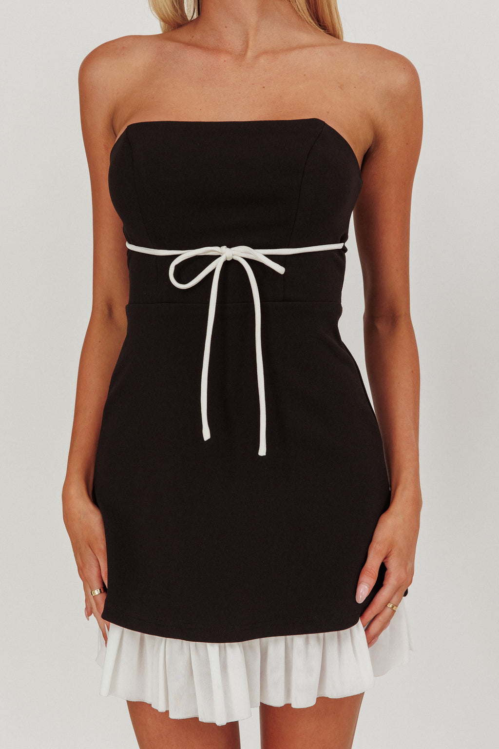 Statement Strapless String Tie Mini Dress Black by Selfie Leslie Australia