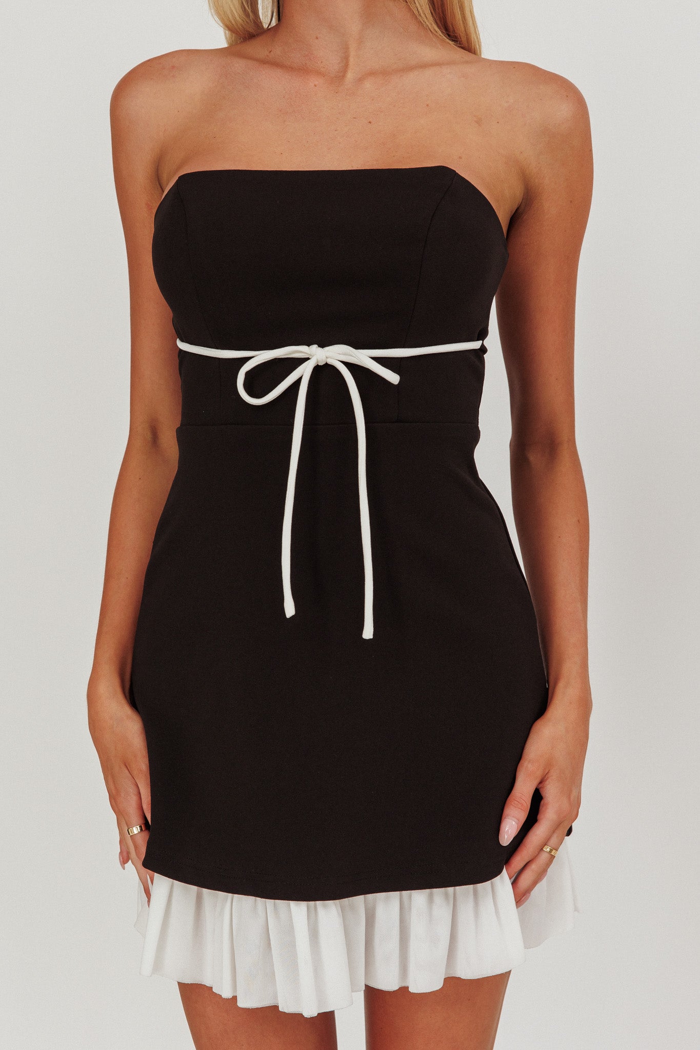 Statement Strapless String Tie Mini Dress Black by Selfie Leslie Australia