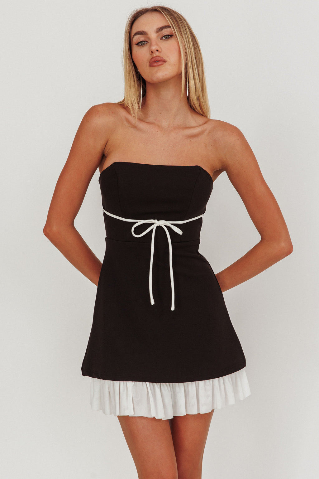 Statement Strapless String Tie Mini Dress Black by Selfie Leslie Australia