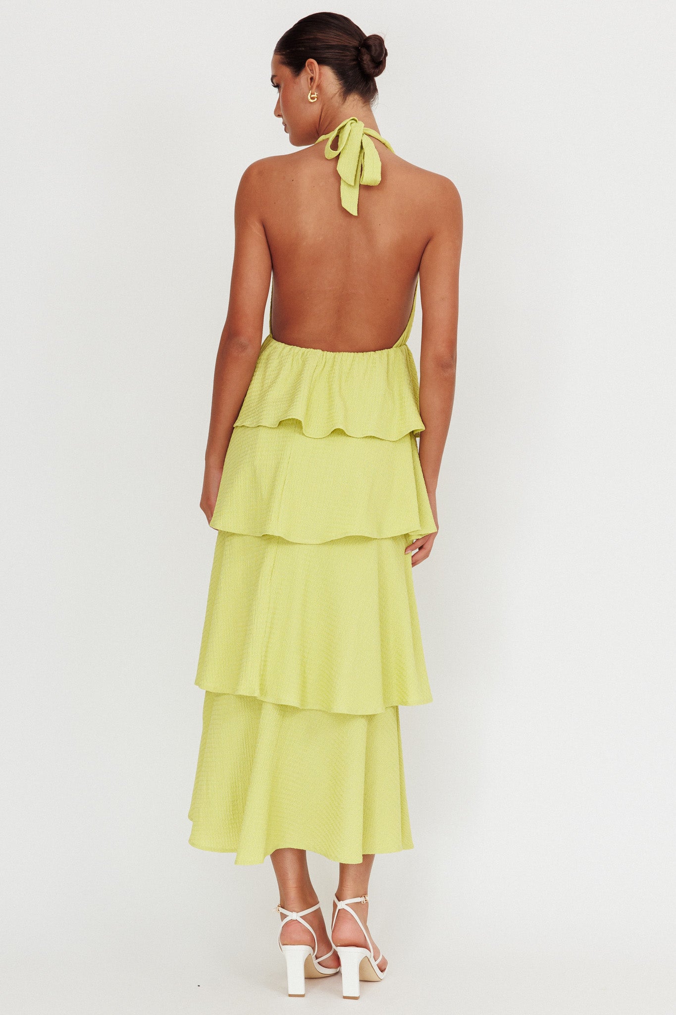 Kimberley Halter Neck Ruffle Maxi Dress Matcha by Selfie Leslie Australia
