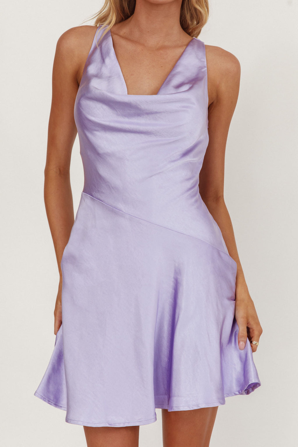 Brigid Cowl Neck Scoop Back Mini Dress Lilac by Selfie Leslie Australia