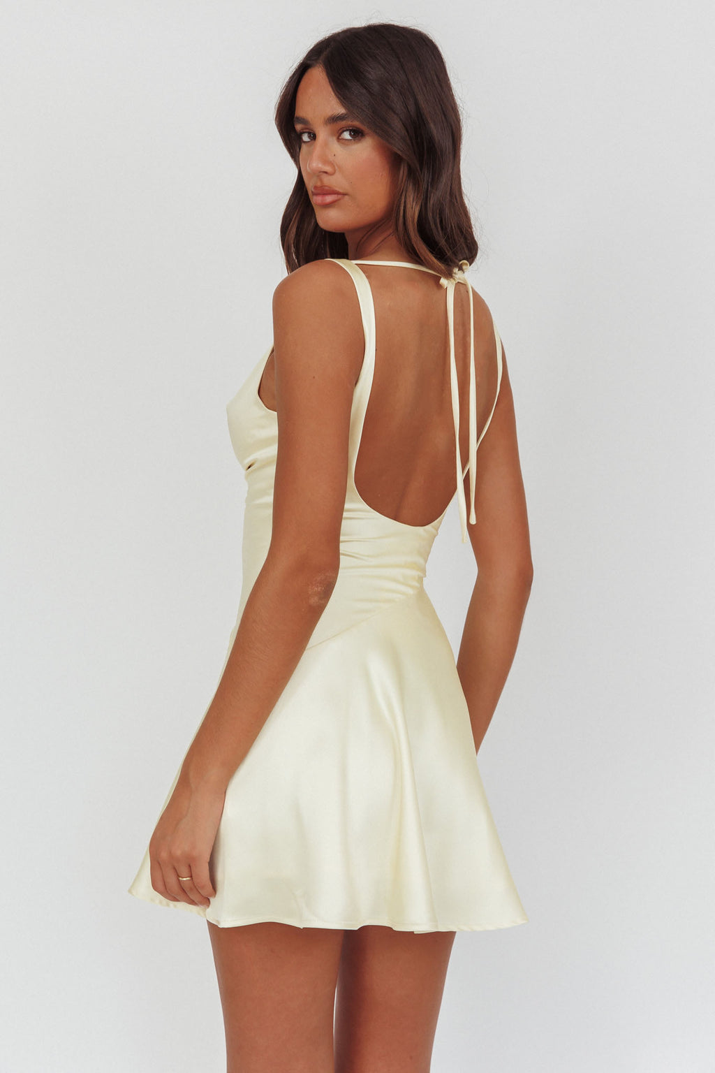 Brigid Cowl Neck Scoop Back Mini Dress Butter by Selfie Leslie Australia