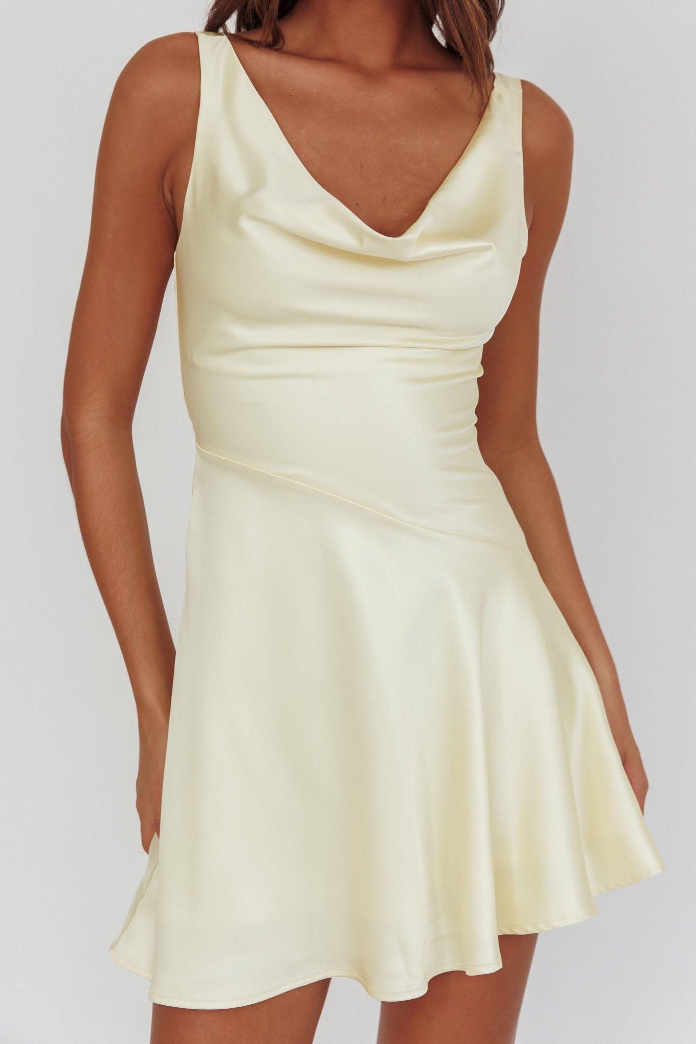 Brigid Cowl Neck Scoop Back Mini Dress Butter by Selfie Leslie Australia
