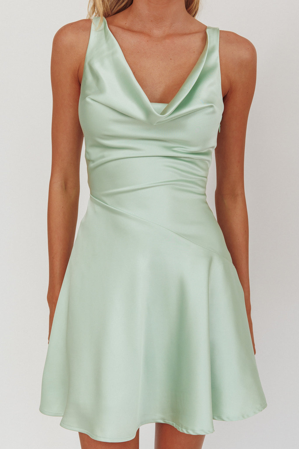 Brigid Cowl Neck Scoop Back Mini Dress Mint by Selfie Leslie Australia