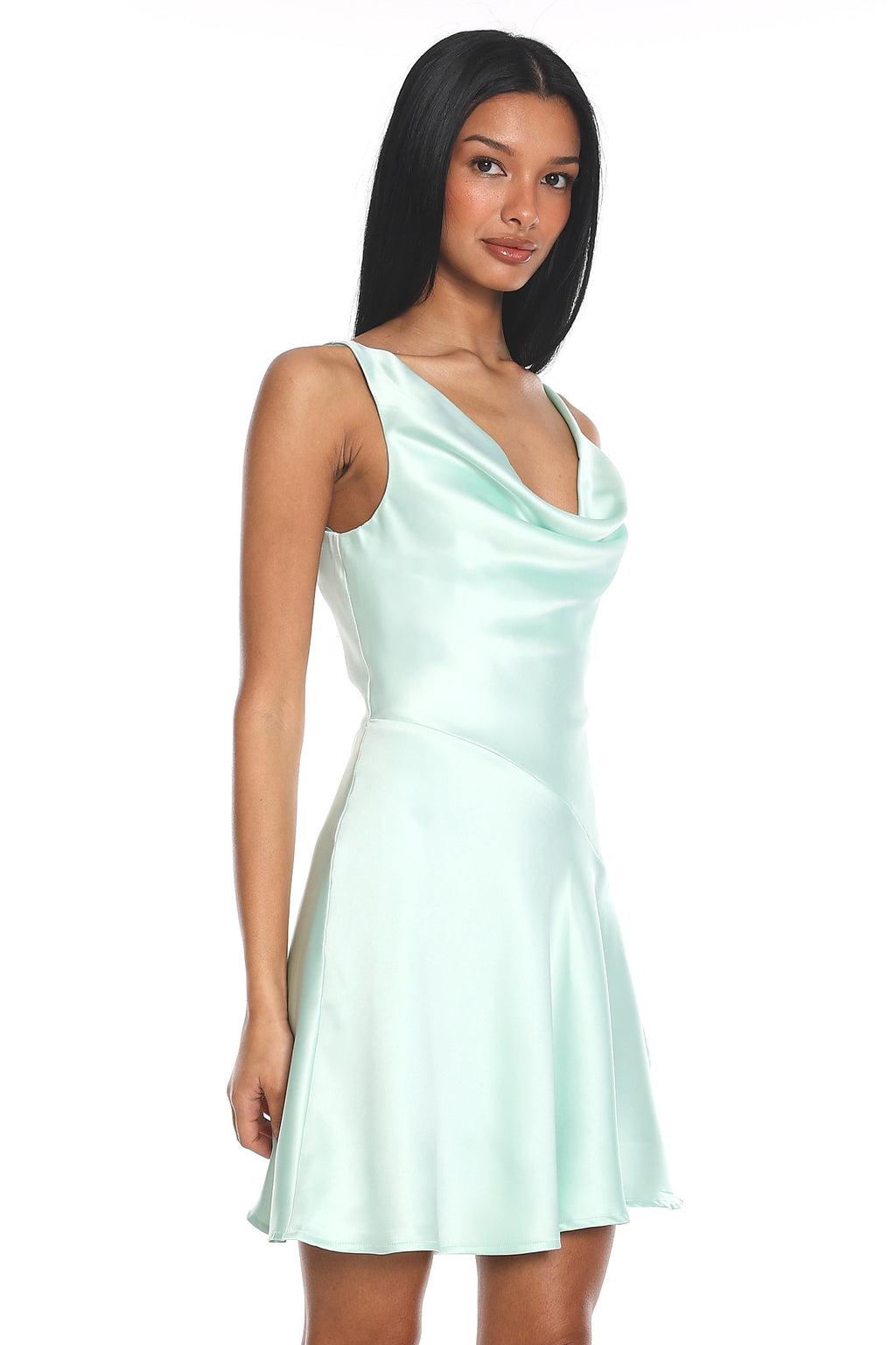 Brigid Cowl Neck Scoop Back Mini Dress Mint by Selfie Leslie Australia