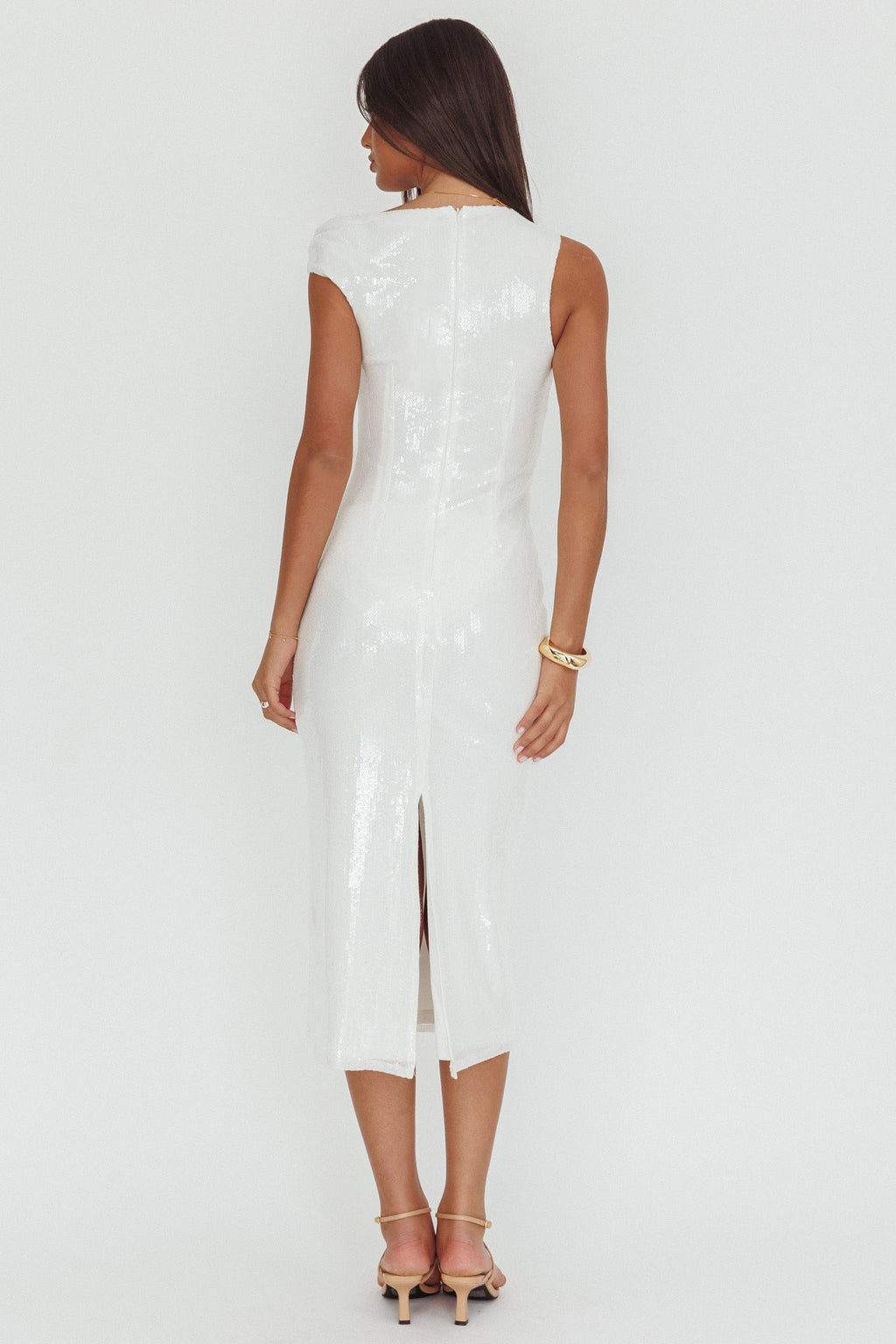 Country Club Asymmetric Neckline Midi Dress Sequin White by Selfie Leslie Australia