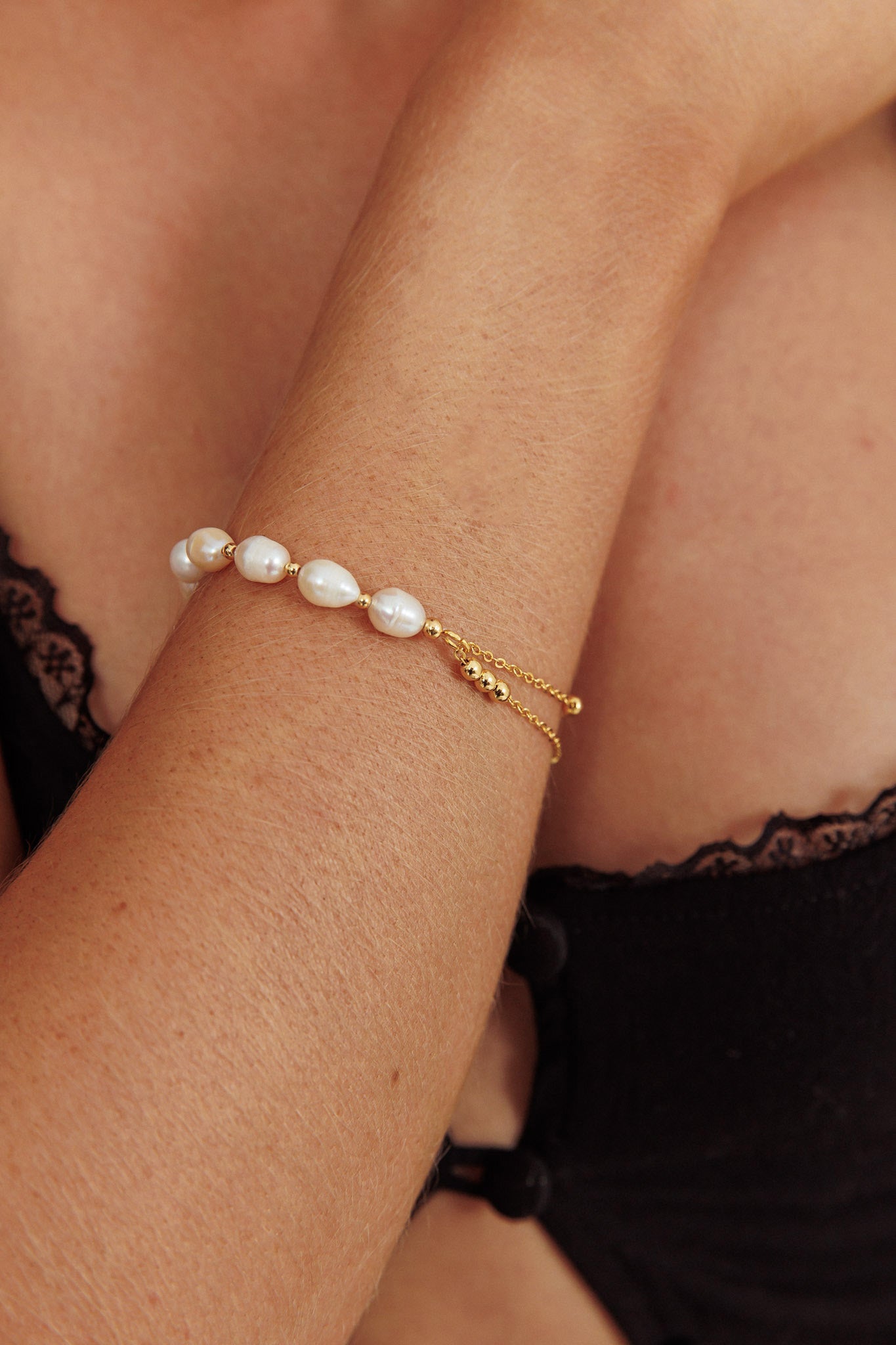Polaris Freshwater Pearl Double Chain Bracelet Gold by Selfie Leslie Australia