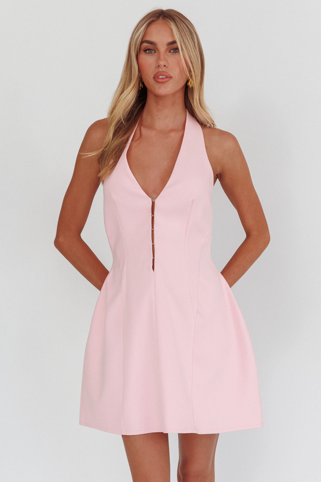 Elisabet Halter Neck Mini Dress Pink by Selfie Leslie Australia