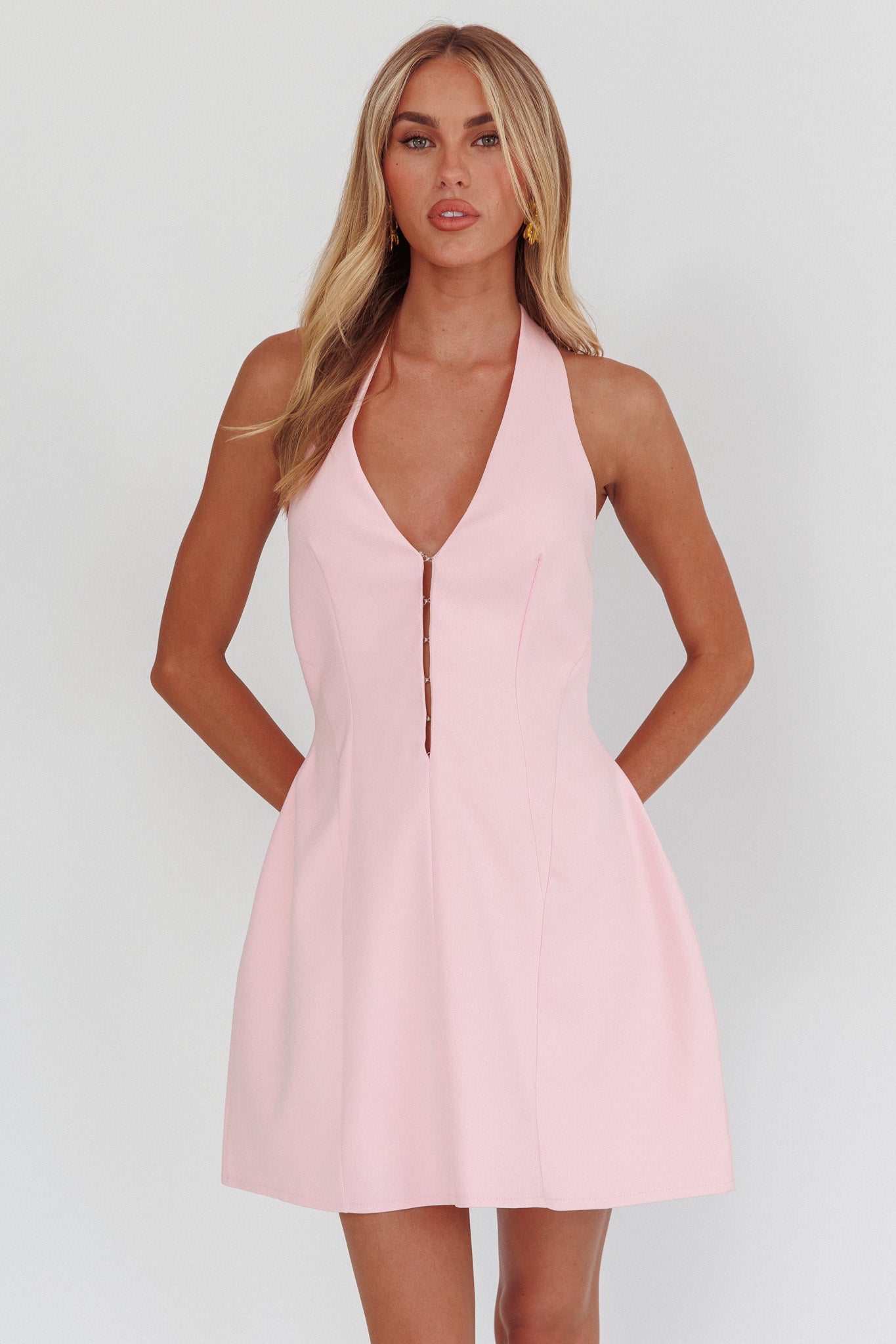 Elisabet Halter Neck Mini Dress Pink by Selfie Leslie Australia