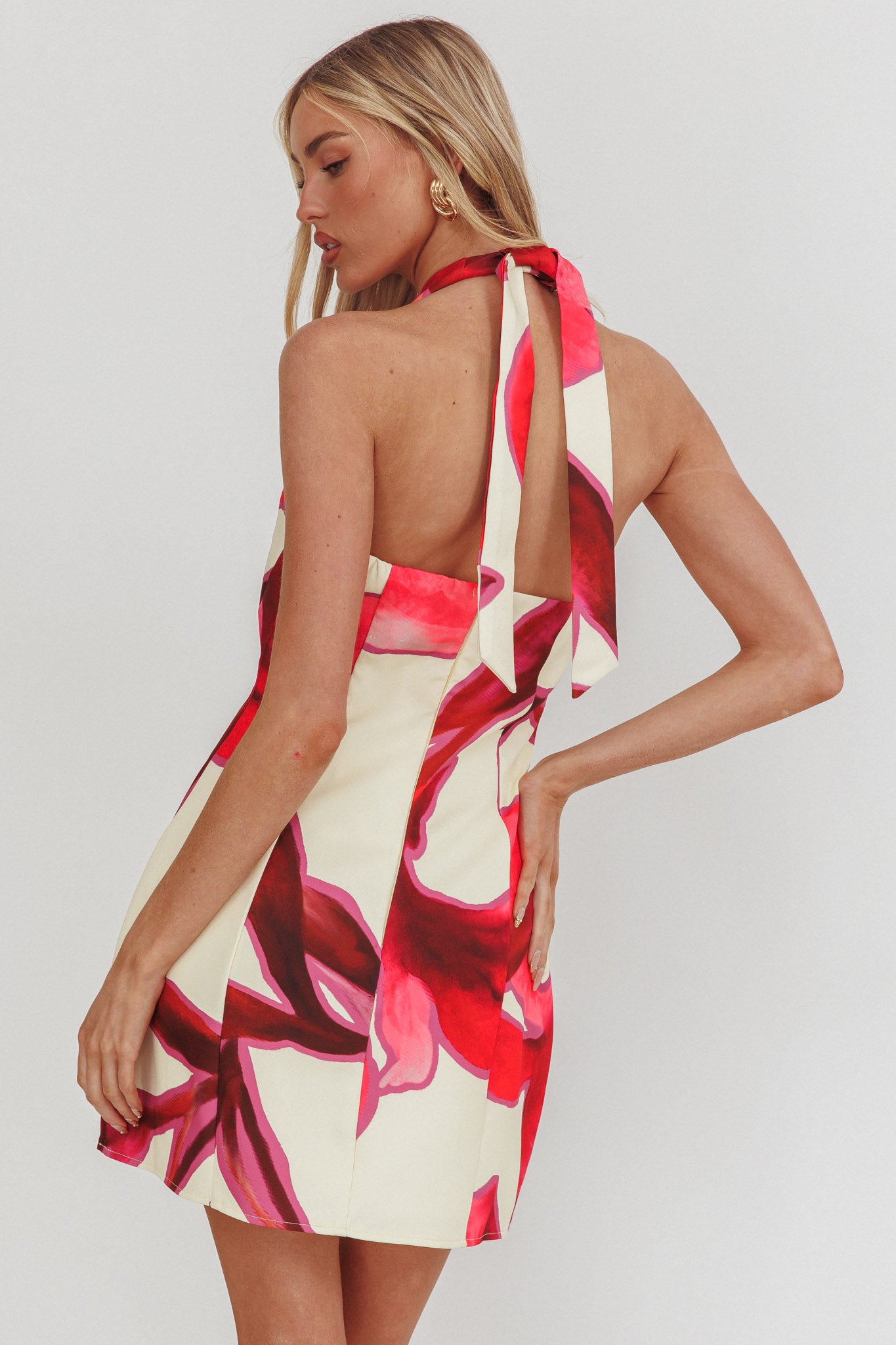Elisabet Halter Neck Mini Dress Print Red by Selfie Leslie Australia