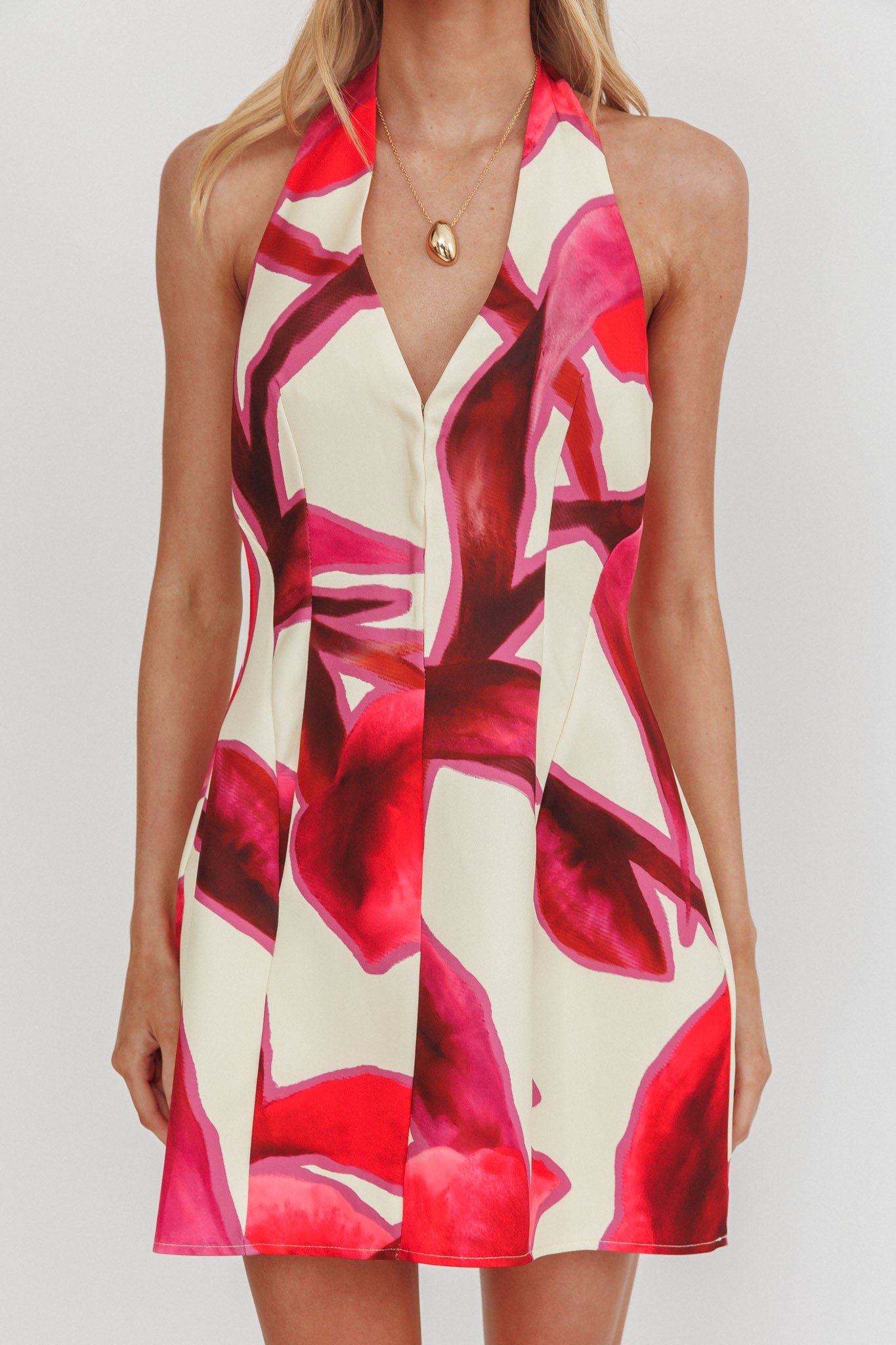 Elisabet Halter Neck Mini Dress Print Red by Selfie Leslie Australia