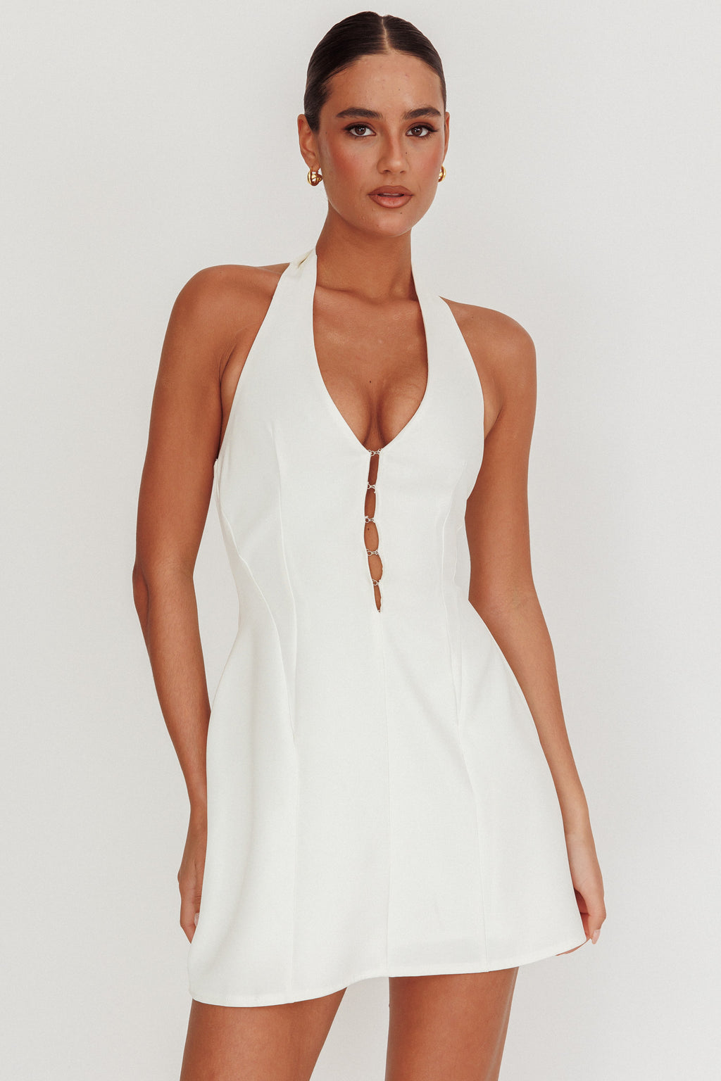 Elisabet Halter Neck Mini Dress Off White by Selfie Leslie Australia