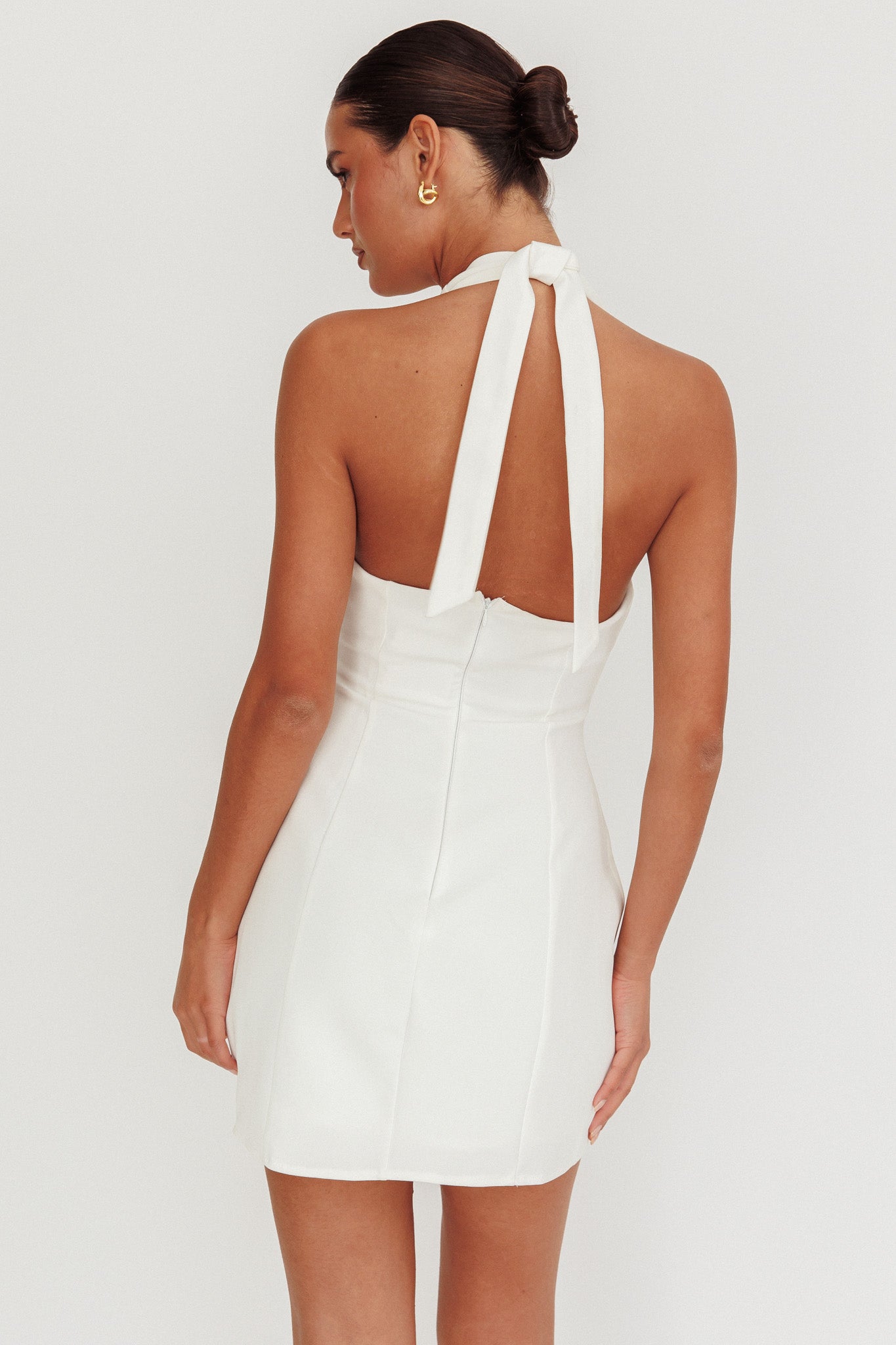 white christmas dresses Elisabet Halter Neck Mini Dress Off White– Selfie Leslie Australia