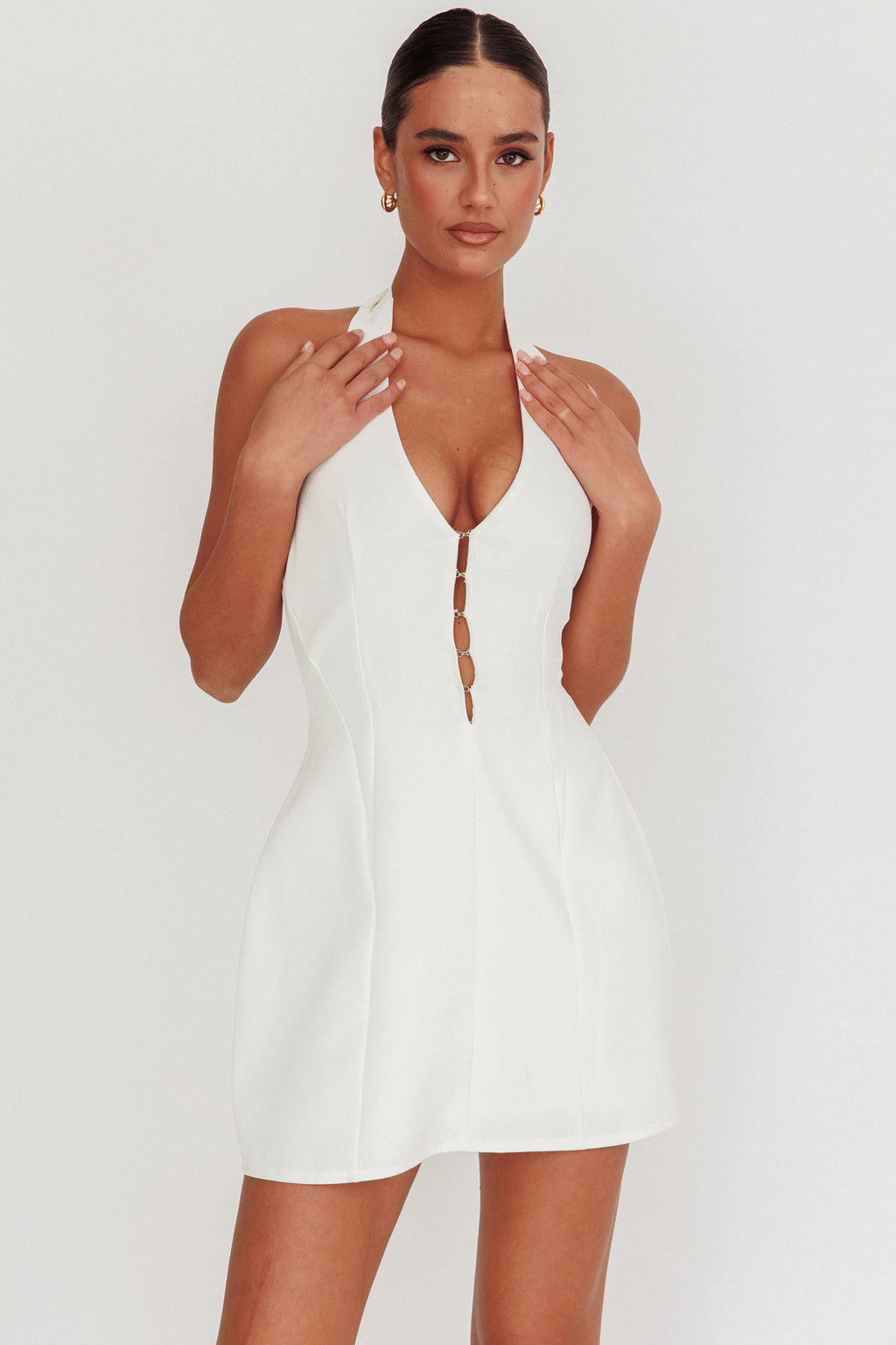 Elisabet Halter Neck Mini Dress Off White by Selfie Leslie Australia