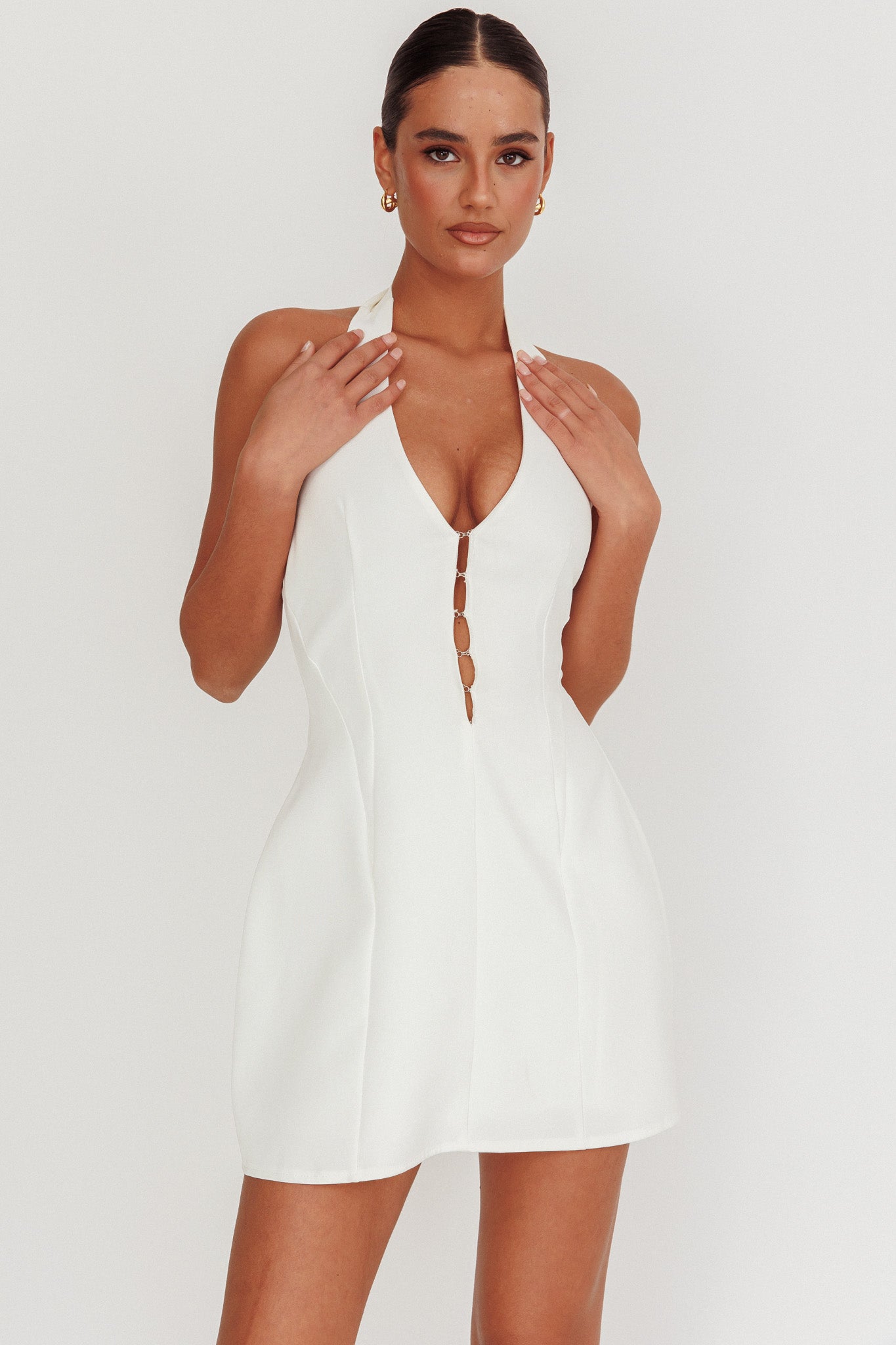 Elisabet Halter Neck Mini Dress Off White by Selfie Leslie Australia