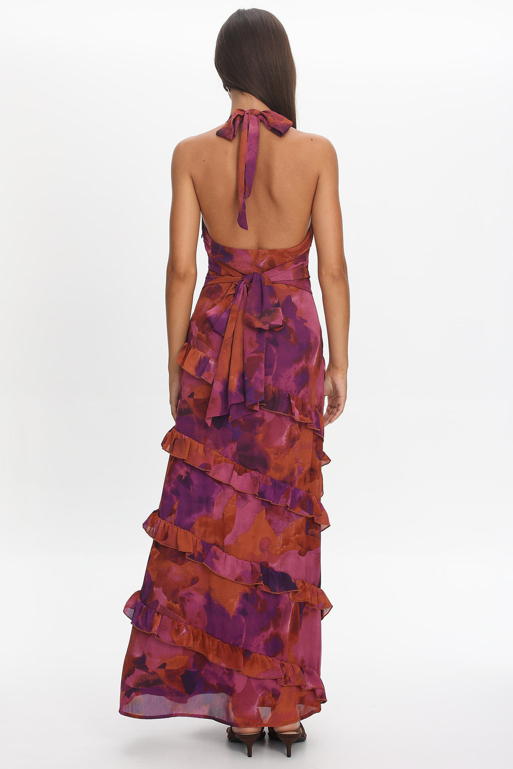 Flirt Frill Trim Halter Maxi Dress Dark Rose by Selfie Leslie Australia