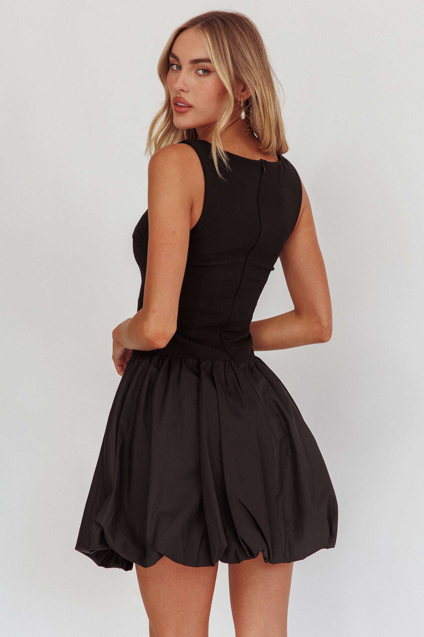 Like Art Square Neck Bubble Mini Dress Black by Selfie Leslie Australia