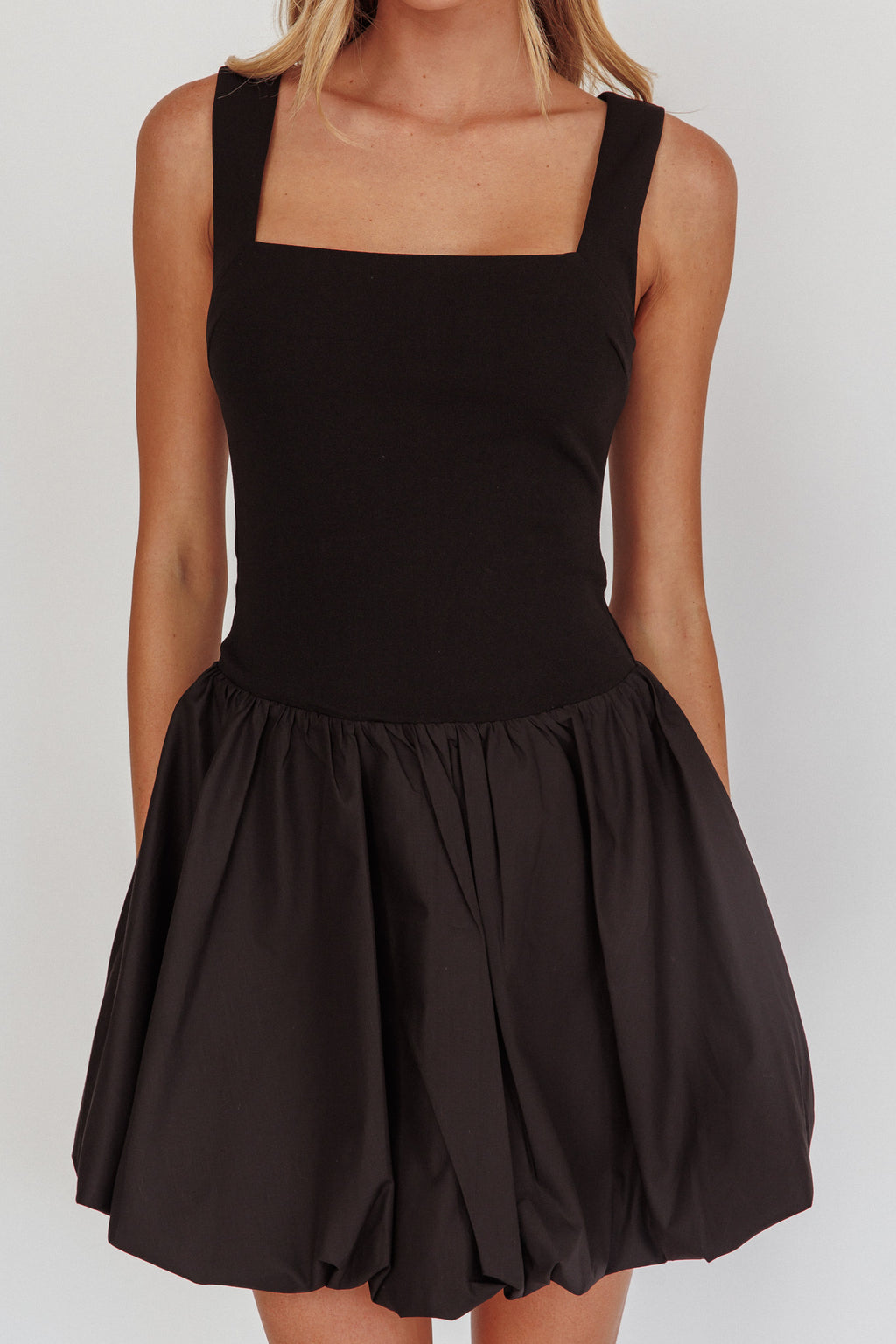 Like Art Square Neck Bubble Mini Dress Black by Selfie Leslie Australia