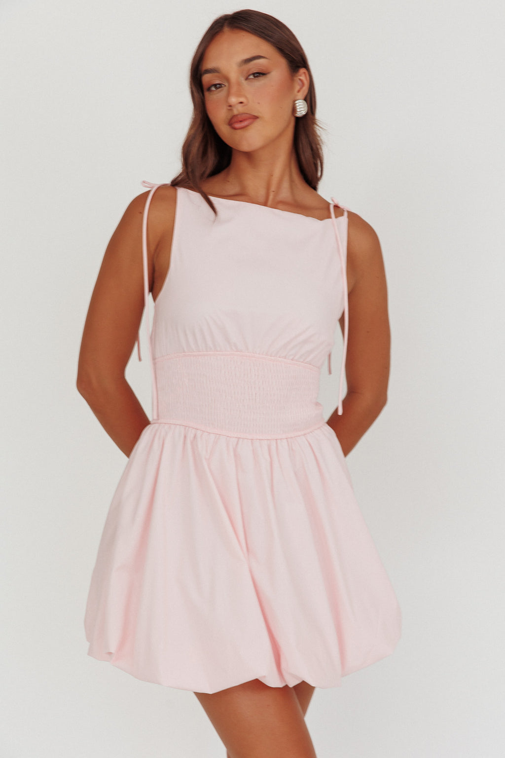 Like Art Tied Shoulder Bubble Mini Dress Pink by Selfie Leslie Australia