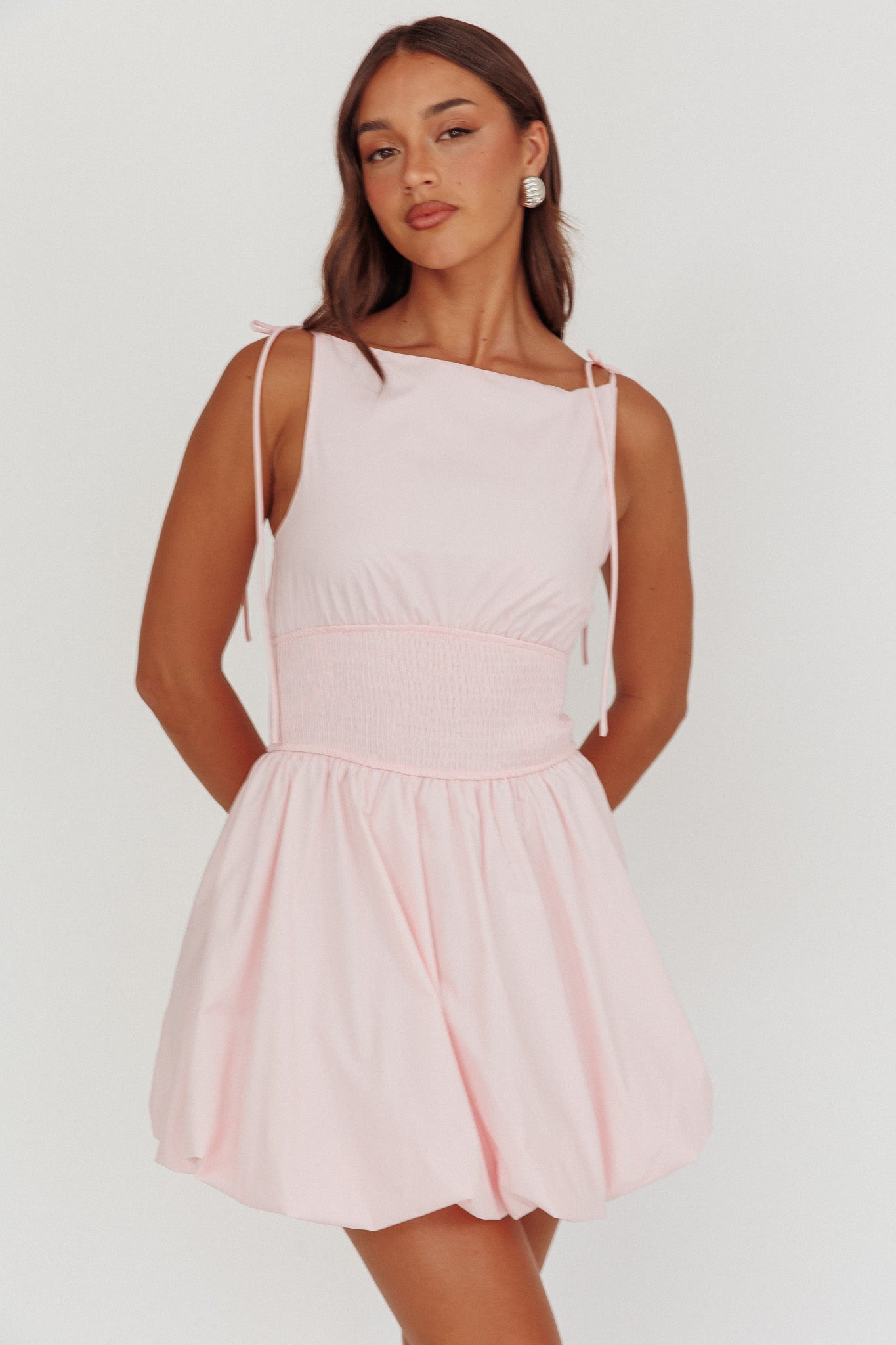 Like Art Tied Shoulder Bubble Mini Dress Pink by Selfie Leslie Australia