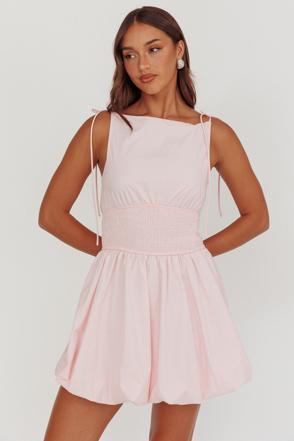 Like Art Tied Shoulder Bubble Mini Dress Pink by Selfie Leslie Australia