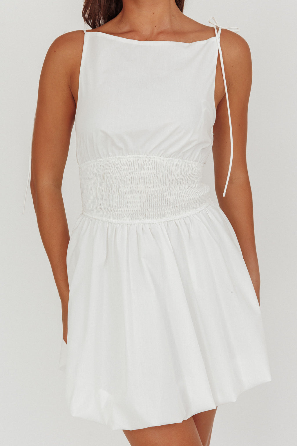 Like Art Tied Shoulder Bubble Mini Dress White by Selfie Leslie Australia