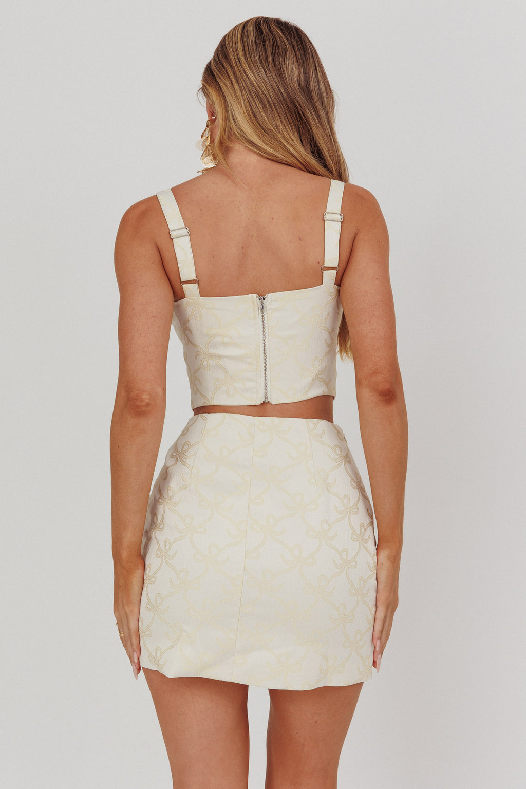 High Street Jacquard Mini Skirt Bow Butter by Selfie Leslie Australia