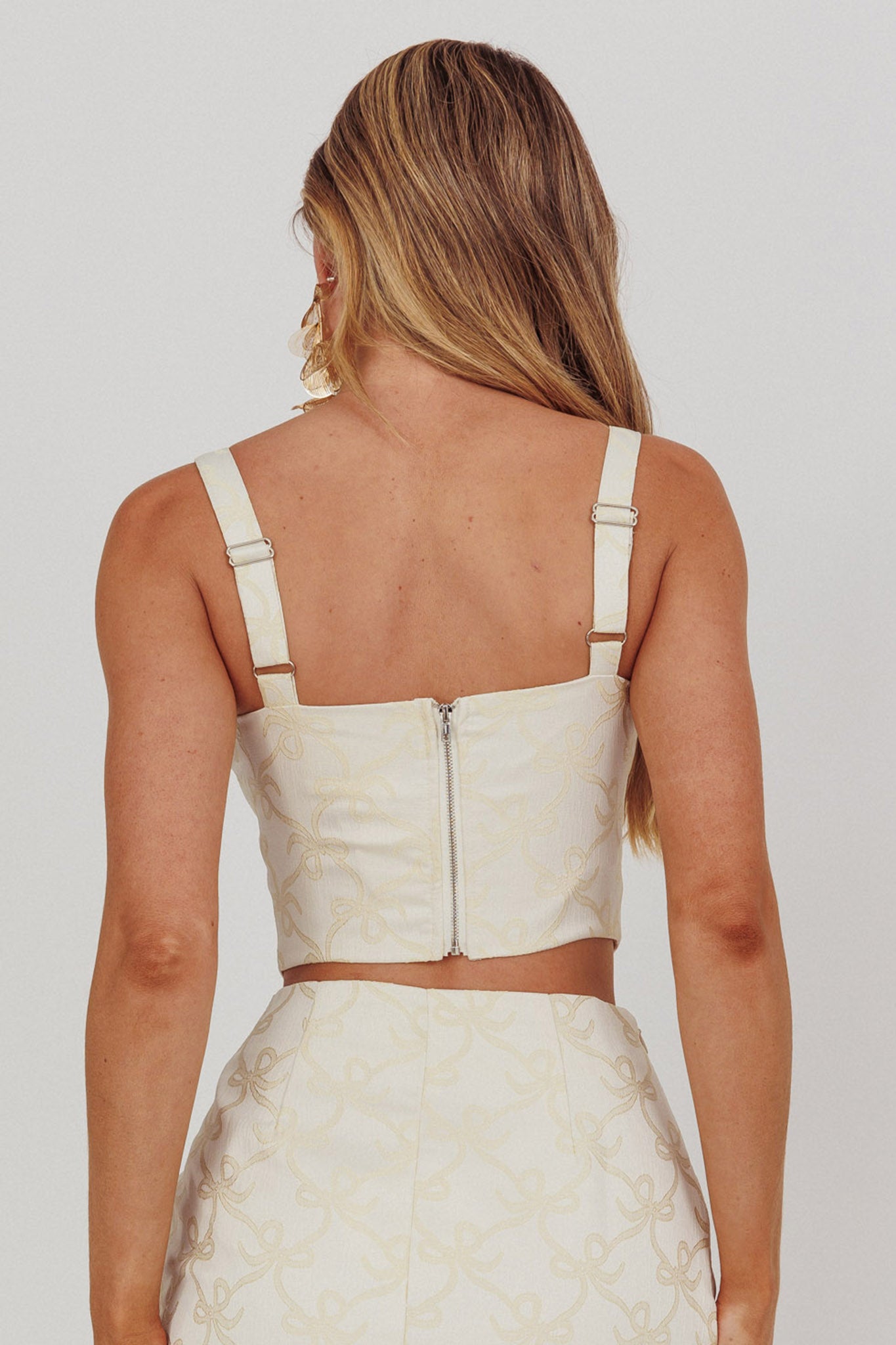 High Street Jacquard Corset Top Bow Butter by Selfie Leslie Australia