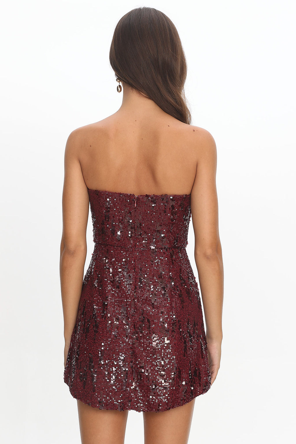 Entered The Chat Strapless Mini Dress Sequin Wine by Selfie Leslie Australia