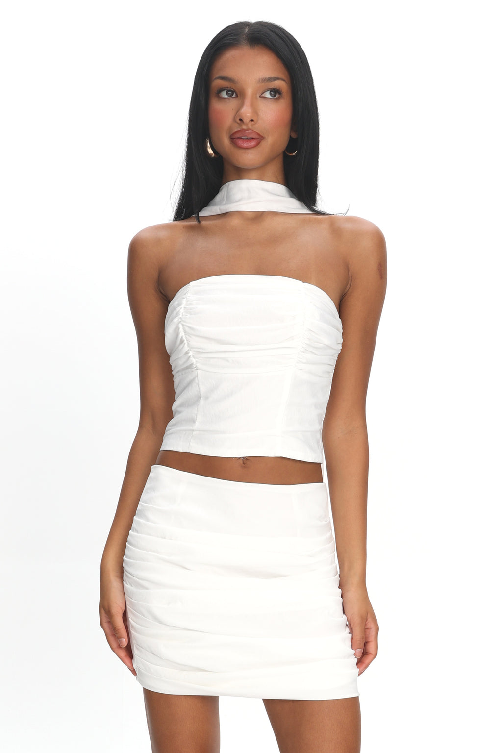 Charise Ruched Mini Skirt Ivory by Selfie Leslie Australia