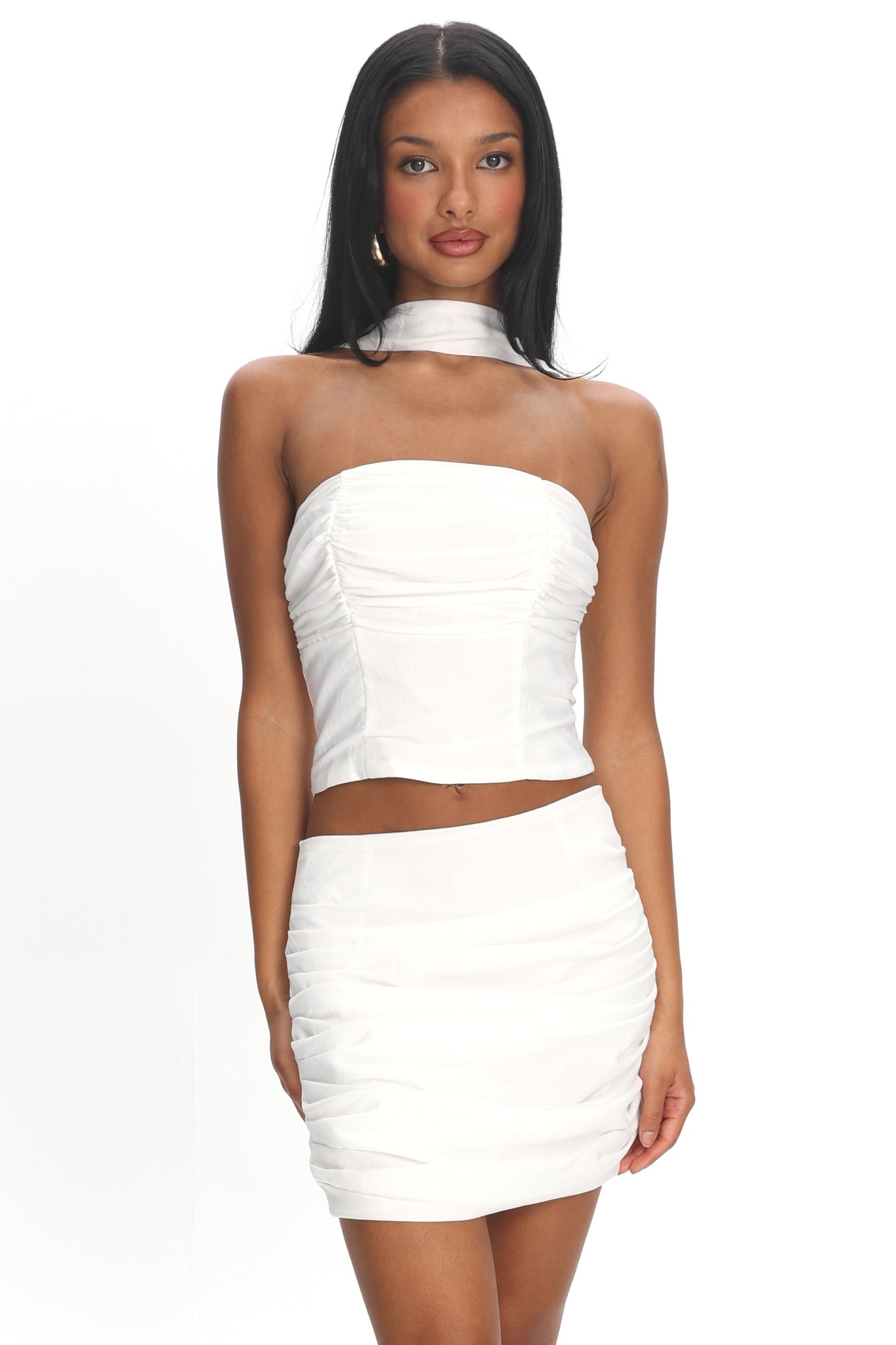 Charise Ruched Mini Skirt Ivory by Selfie Leslie Australia