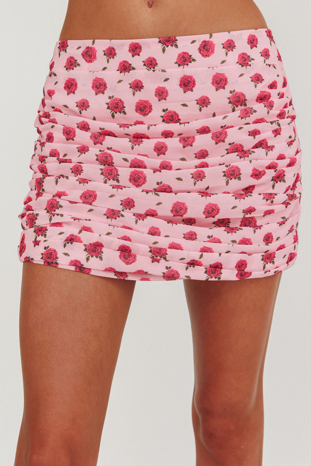 Charise Ruched Mini Skirt Roses Pink by Selfie Leslie Australia