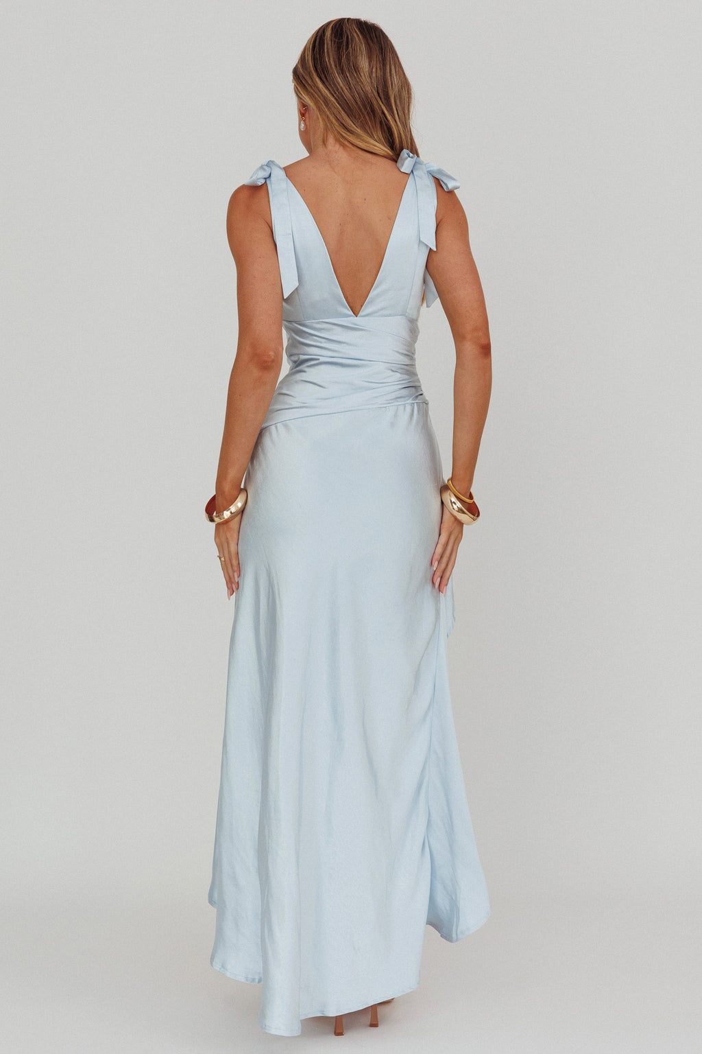Aquila Tied Shoulder High-Low Hem Dress Blue by Selfie Leslie Australia
