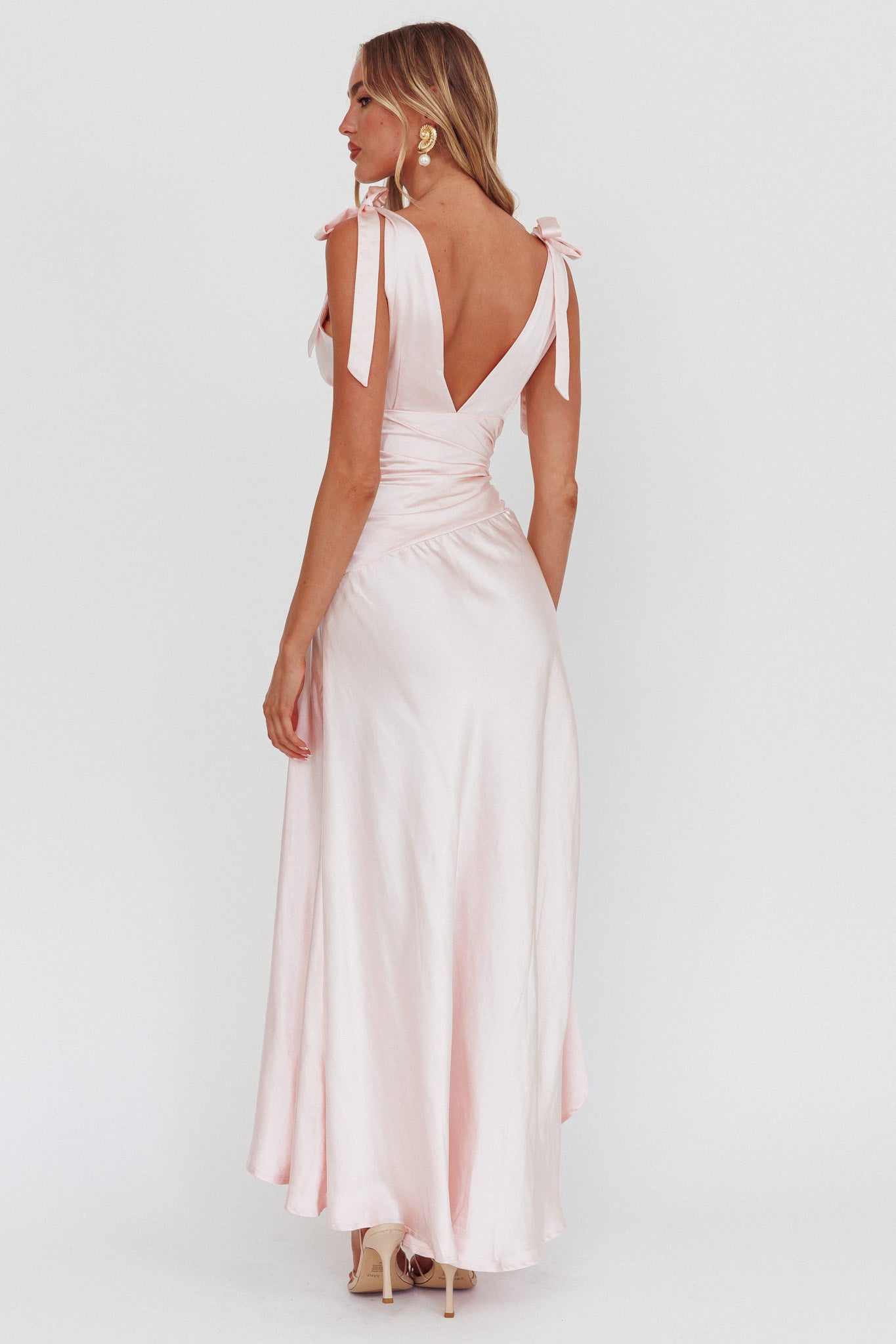 Aquila Tied Shoulder High-Low Hem Dress Blush by Selfie Leslie Australia