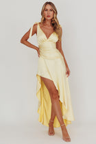 Aquila Tied Shoulder High-Low Hem Dress Lemon
