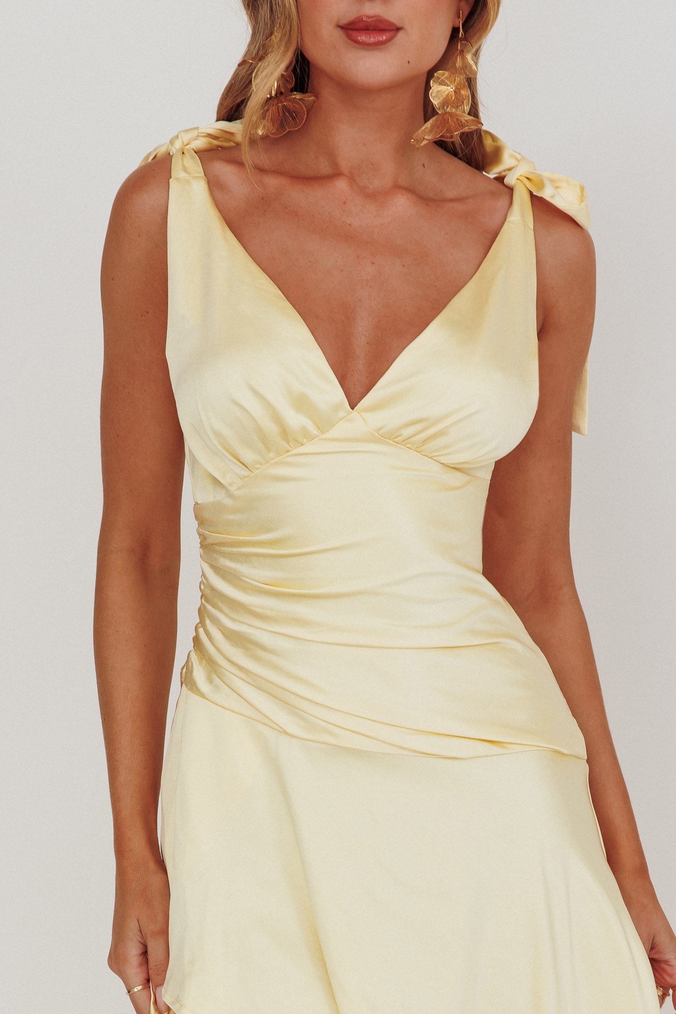 Aquila Tied Shoulder High-Low Hem Dress Lemon by Selfie Leslie Australia