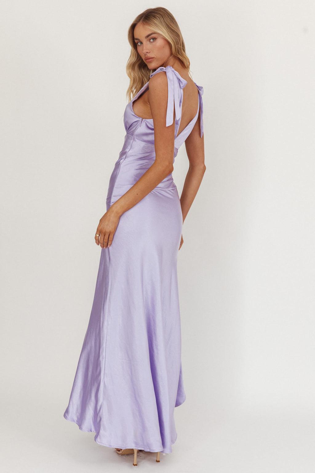 Aquila Tied Shoulder High-Low Hem Dress Lilac by Selfie Leslie Australia