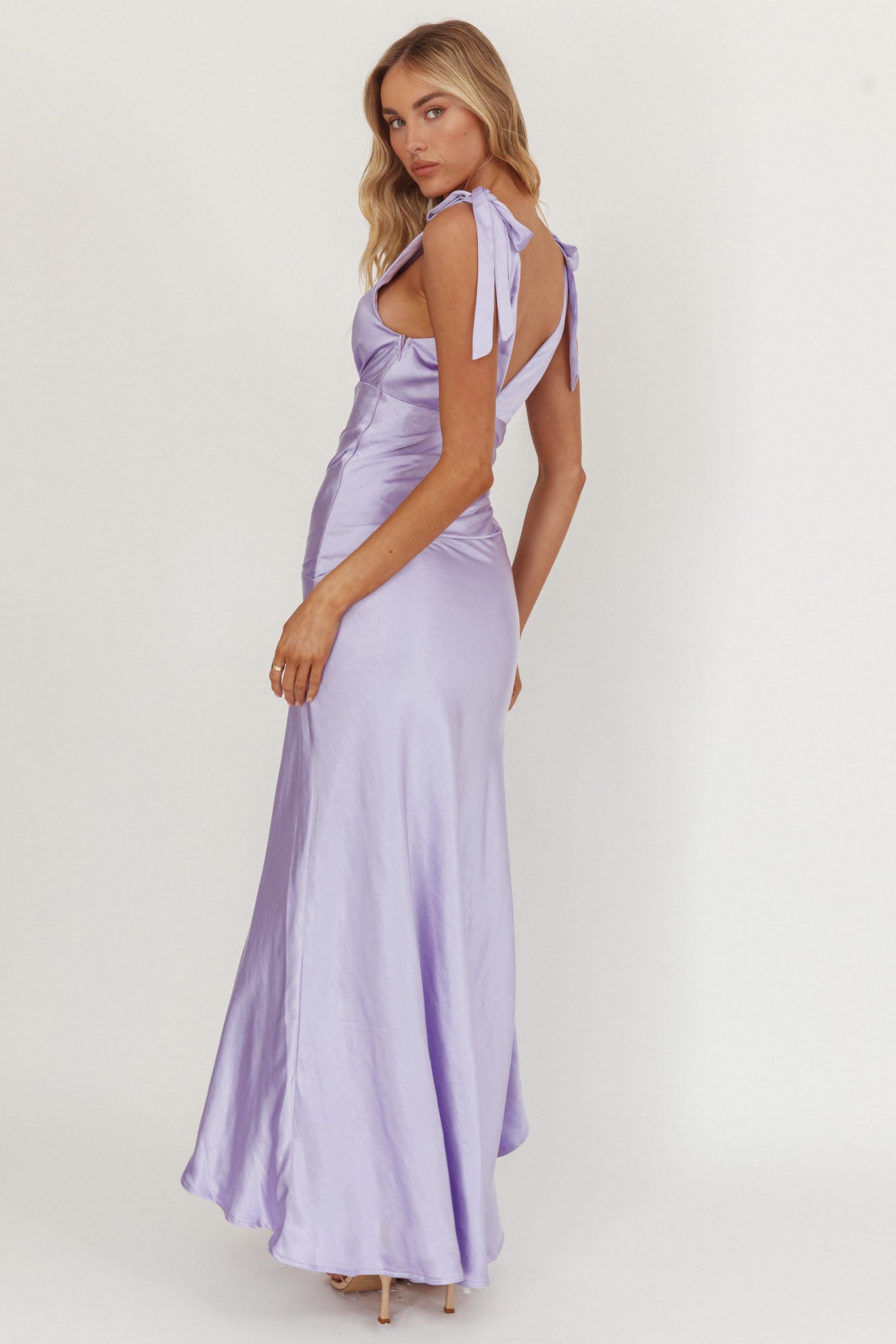 Aquila Tied Shoulder High-Low Hem Dress Lilac by Selfie Leslie Australia