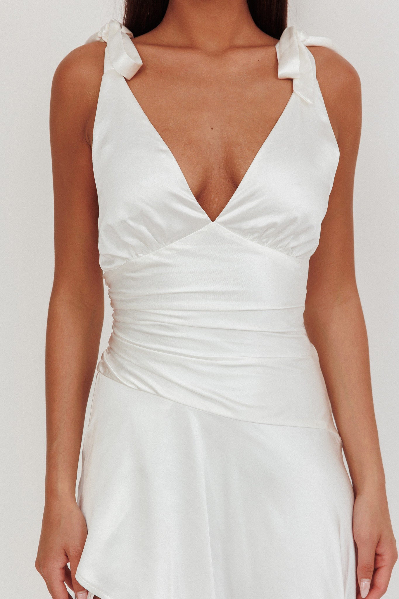 Aquila Tied Shoulder High-Low Hem Dress Oyster by Selfie Leslie Australia